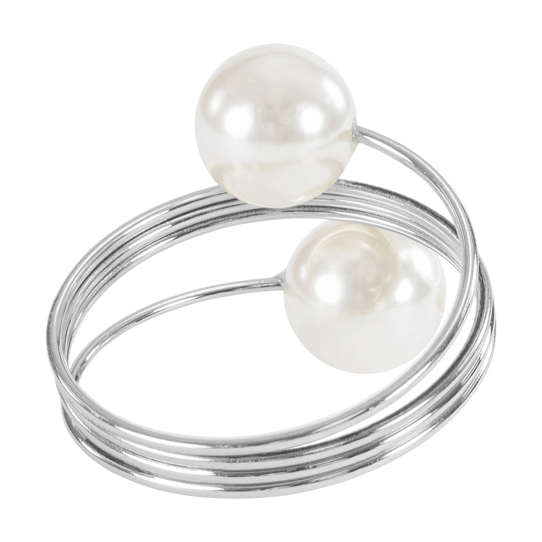 10 pc/pk Spiral Faux Pearl Napkin Ring - Silver