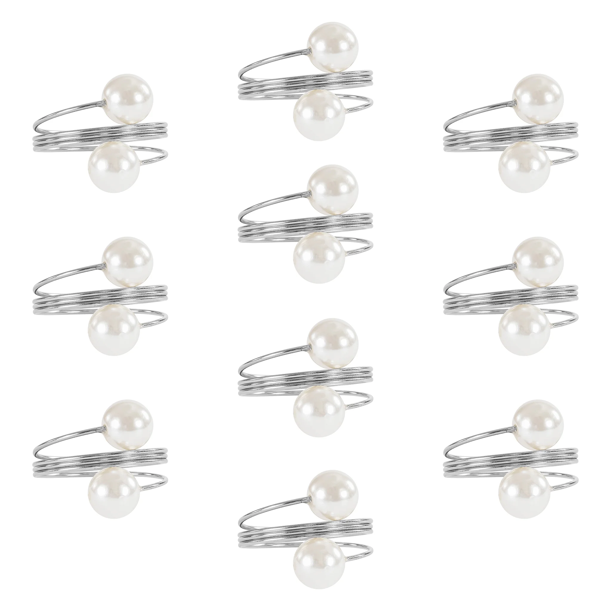 10 pc/pk Spiral Faux Pearl Napkin Ring - Silver - Image 2