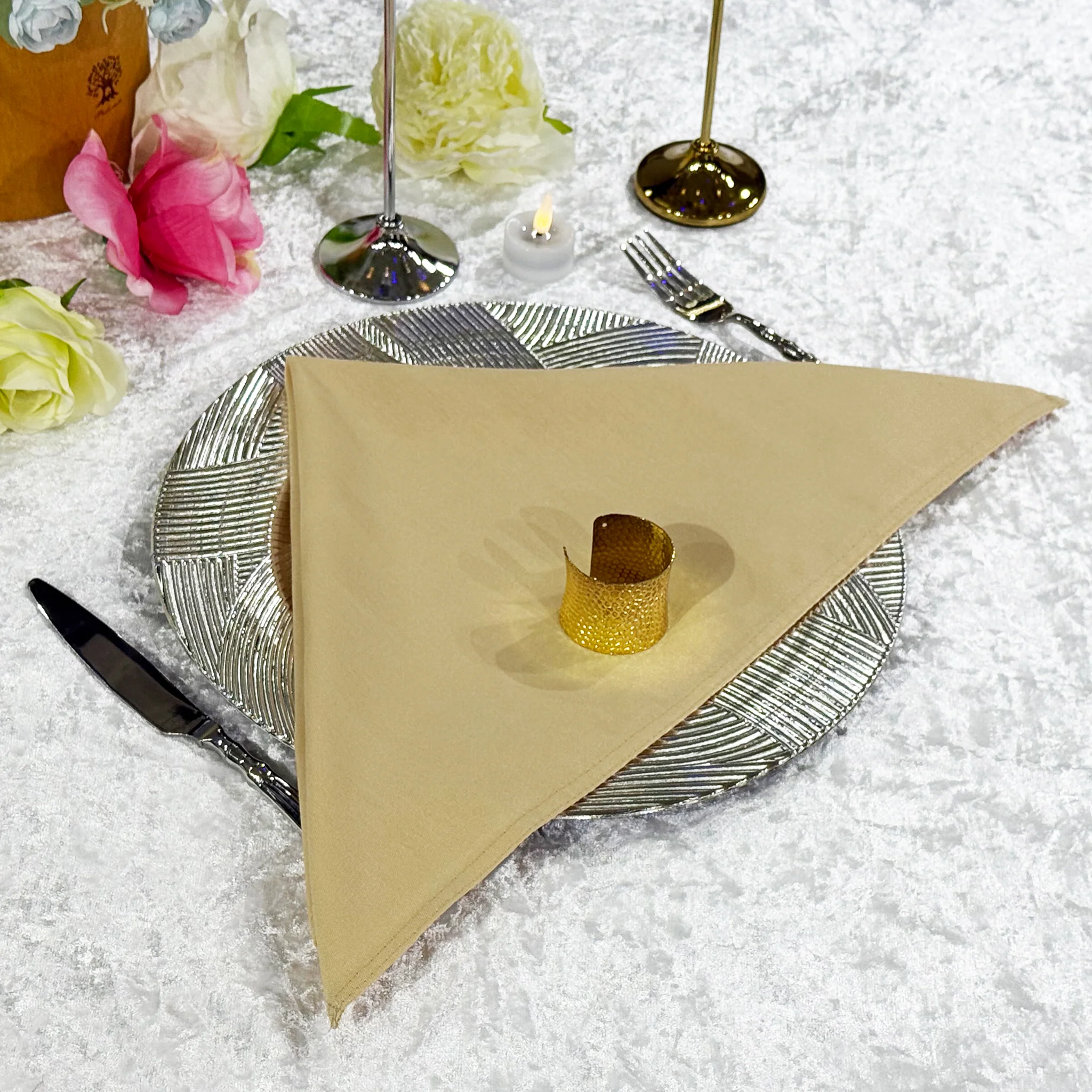 5 pcs/pk Premium Spun Polyester Napkin 20"x20" - Champagne - Image 3
