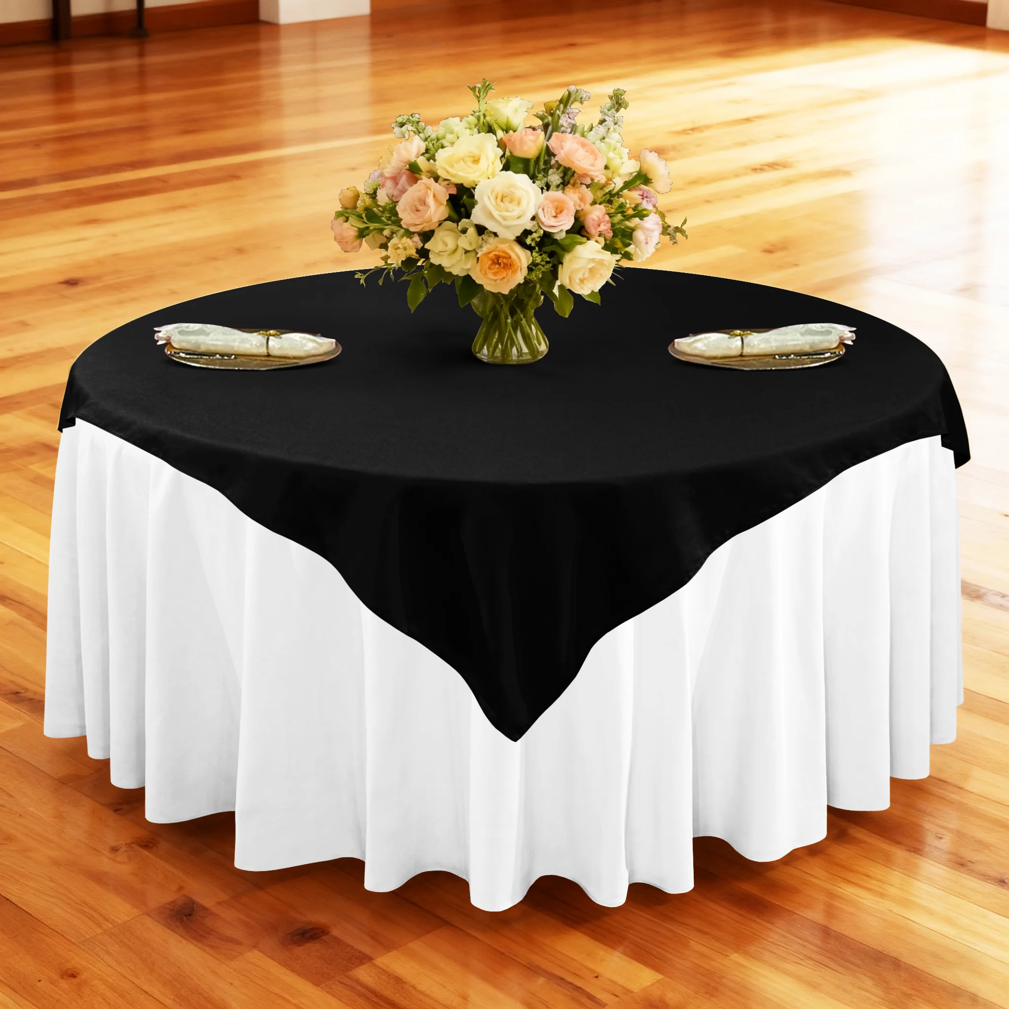 Premium Spun Polyester Square 90"x90" Overlay/Tablecloth - Black - Image 2