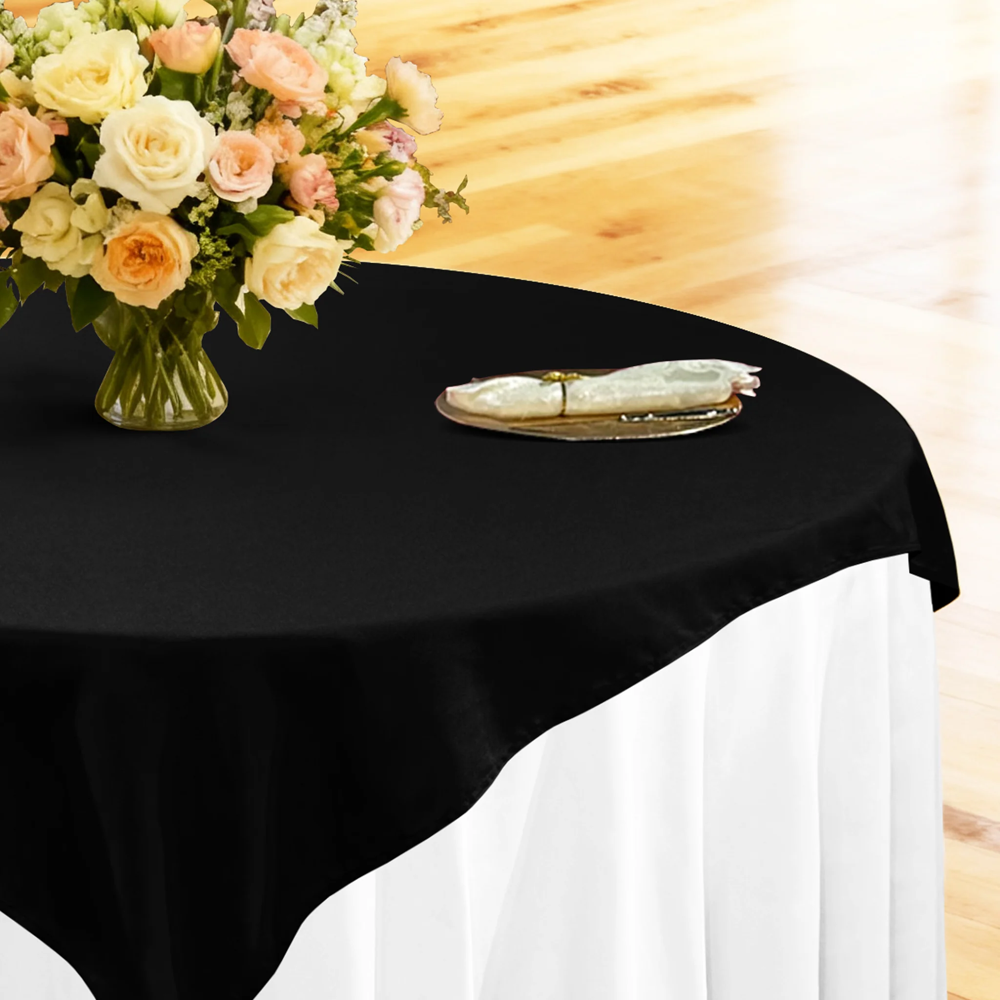 Premium Spun Polyester Square 90"x90" Overlay/Tablecloth - Black - Image 6