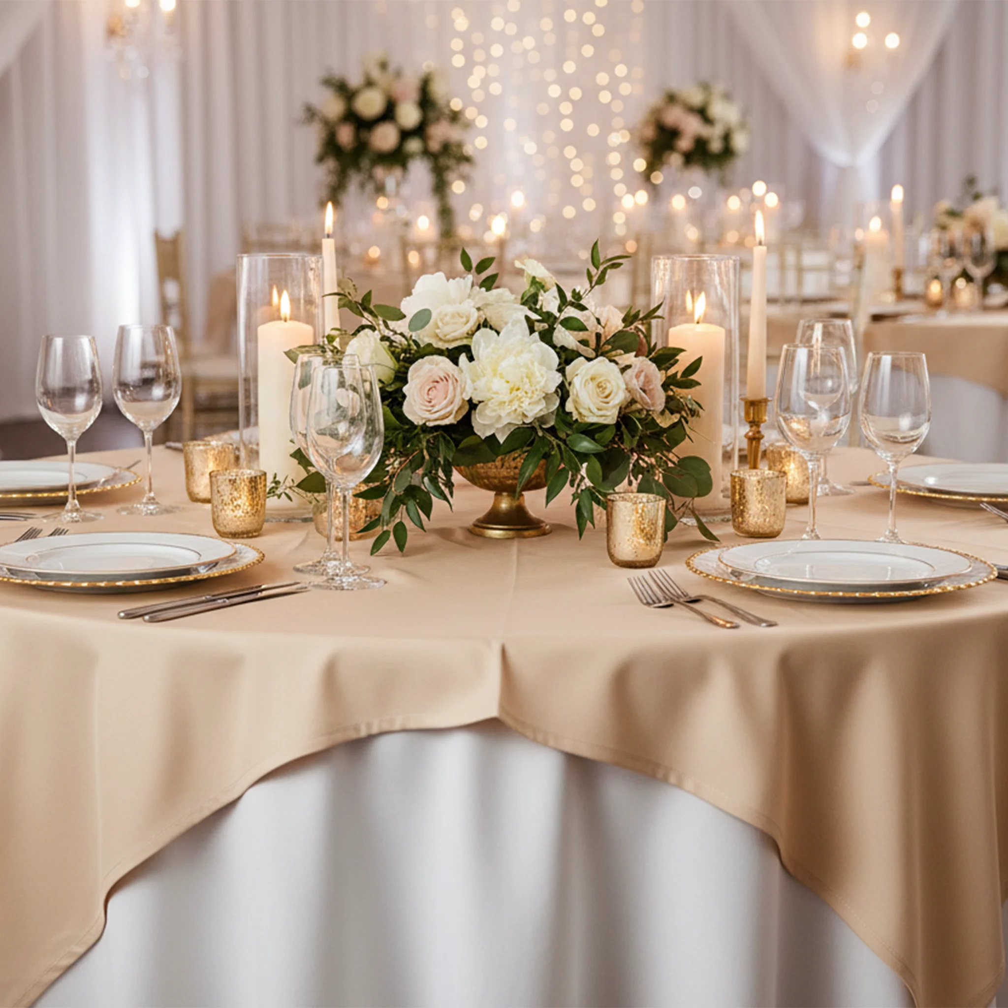 Premium Spun Polyester Square 90"x90" Overlay/Tablecloth - Champagne - Image 3