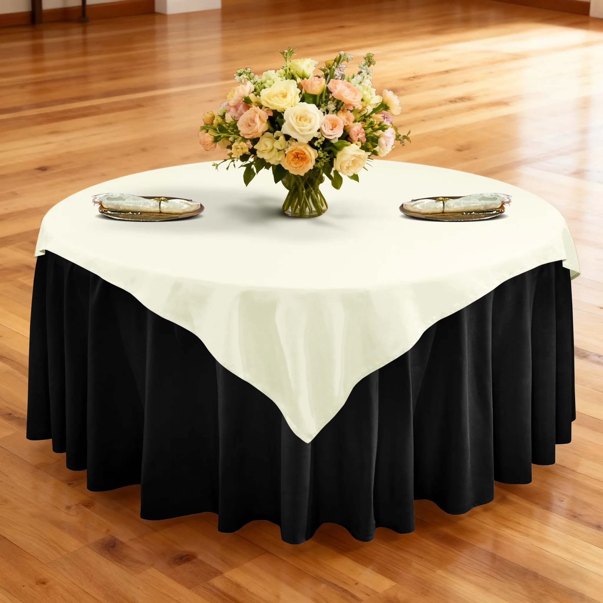 Premium Spun Polyester Square 90"x90" Overlay/Tablecloth - Ivory - Image 2