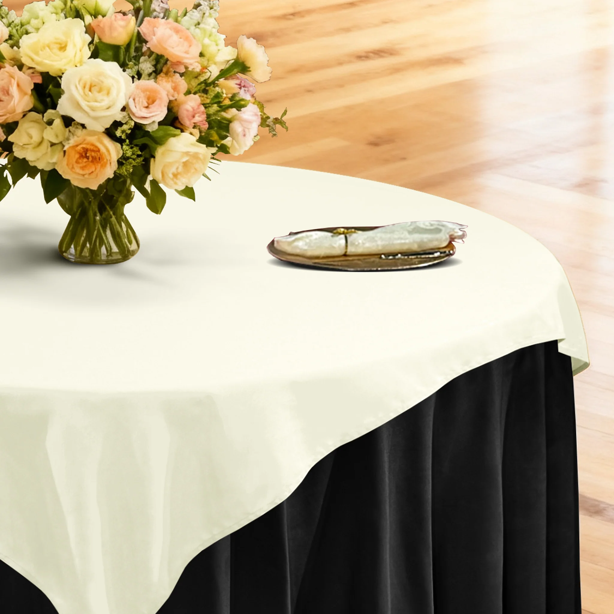 Premium Spun Polyester Square 90"x90" Overlay/Tablecloth - Ivory - Image 3