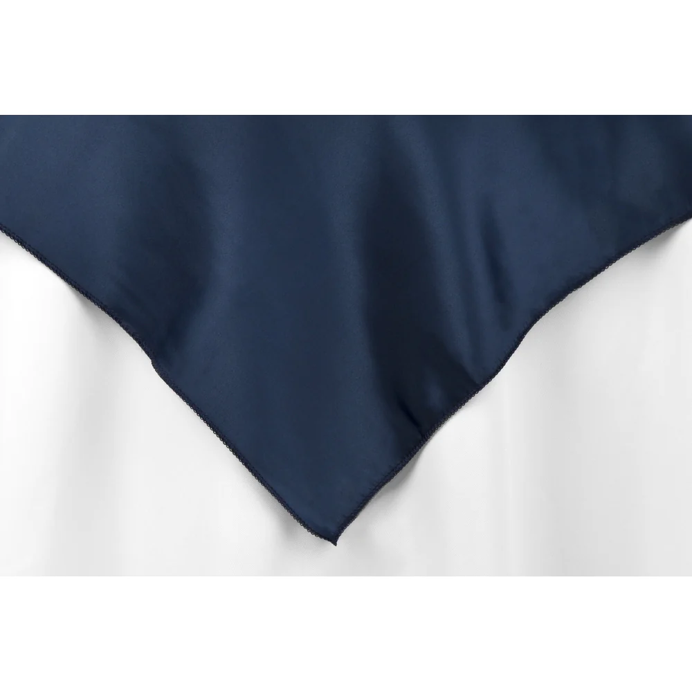 Square 72" Lamour Satin Table Overlay - Navy Blue - Image 2