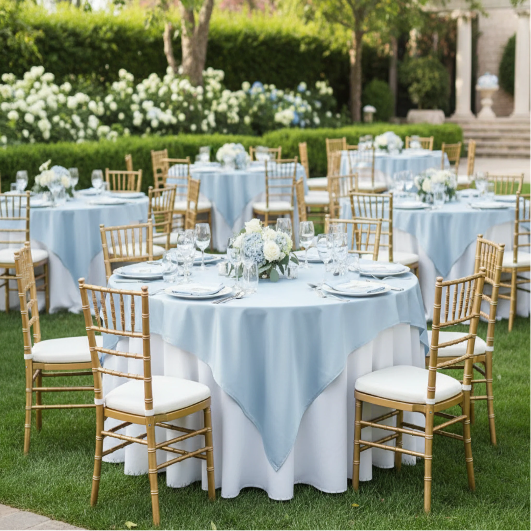 Square 72" Satin Table Overlay - Baby Blue - Image 3