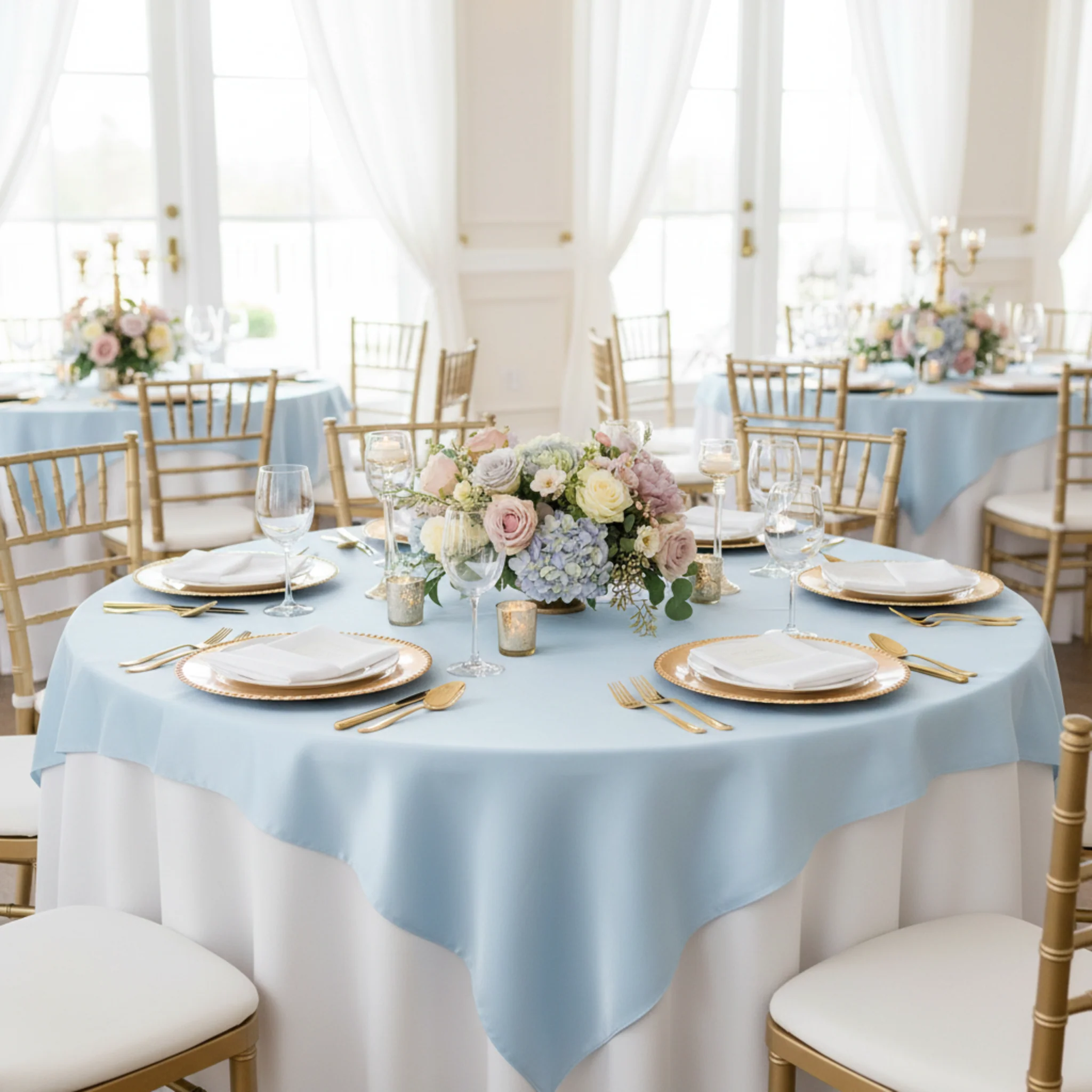 Square 72" Satin Table Overlay - Baby Blue - Image 4