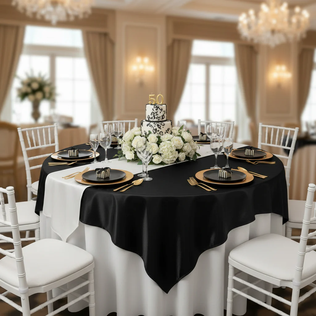 Square 72" Satin Table Overlay - Black - Image 2