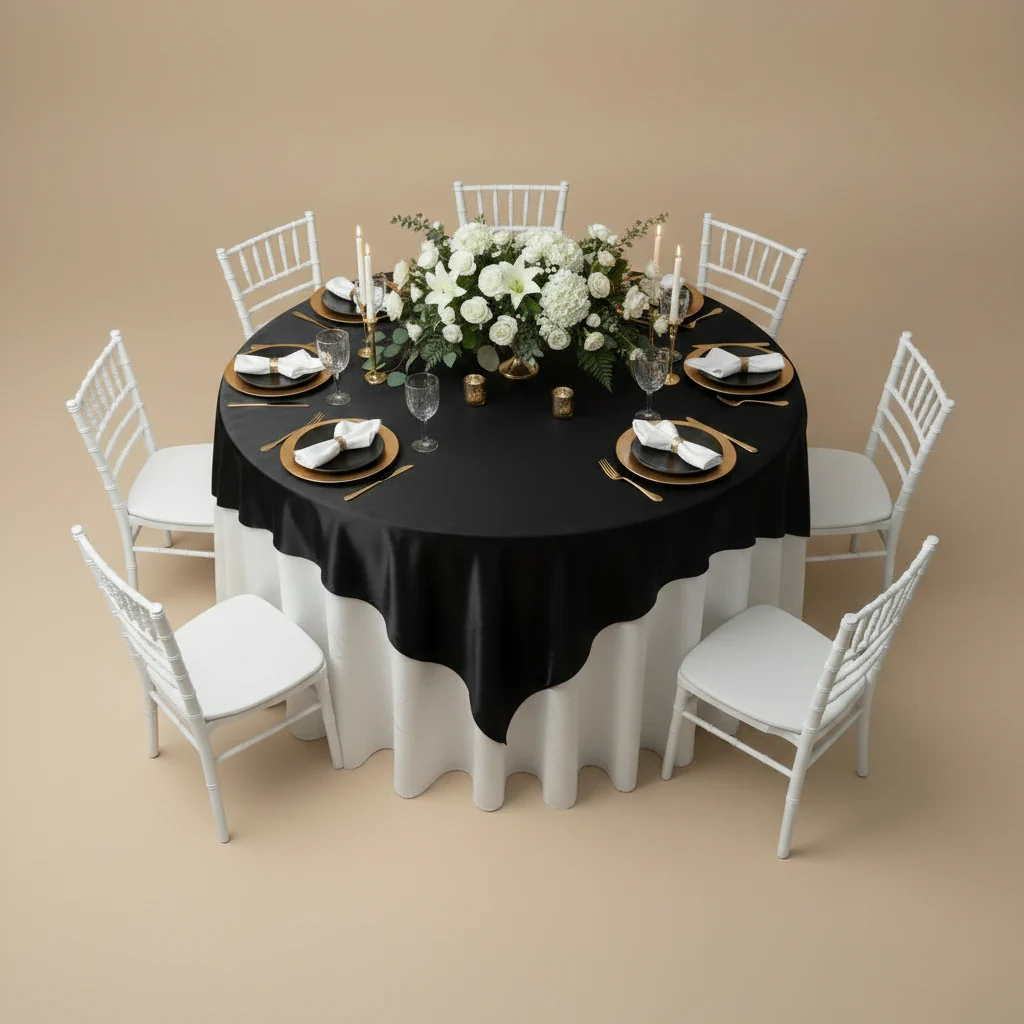 Square 72" Satin Table Overlay - Black - Image 3
