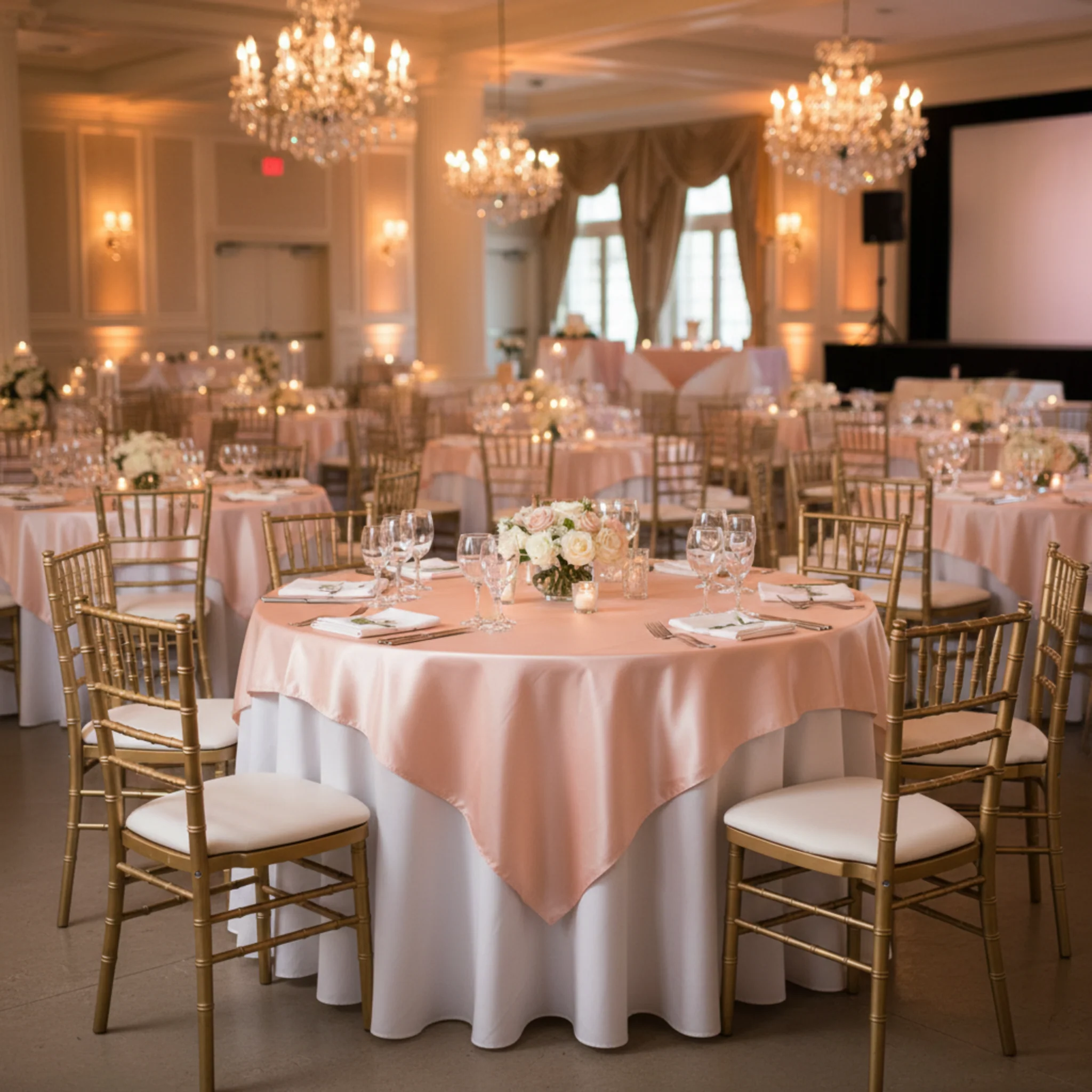 Square 72" Satin Table Overlay - Blush/Rose Gold - Image 2
