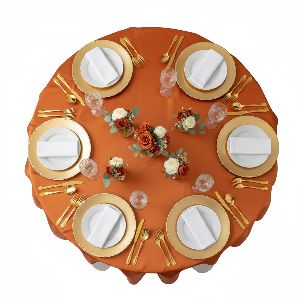 Square 72" Satin Table Overlay - Burnt Orange - Image 3