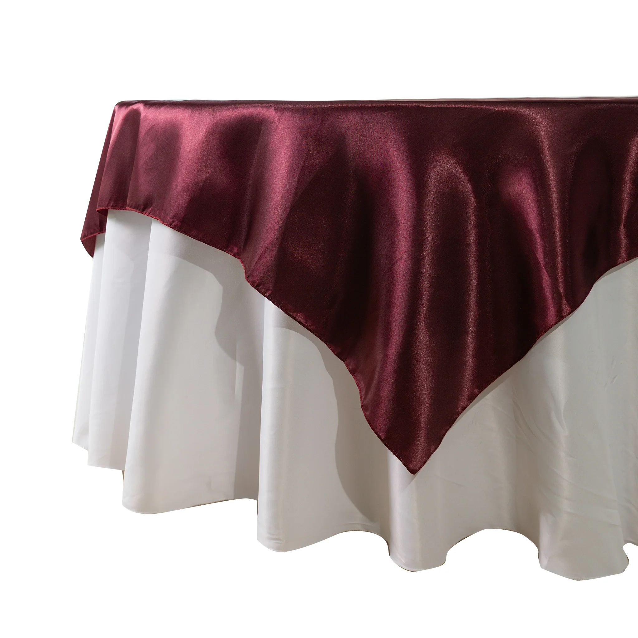 Square 72" Satin Table Overlay - Cabernet - Image 2