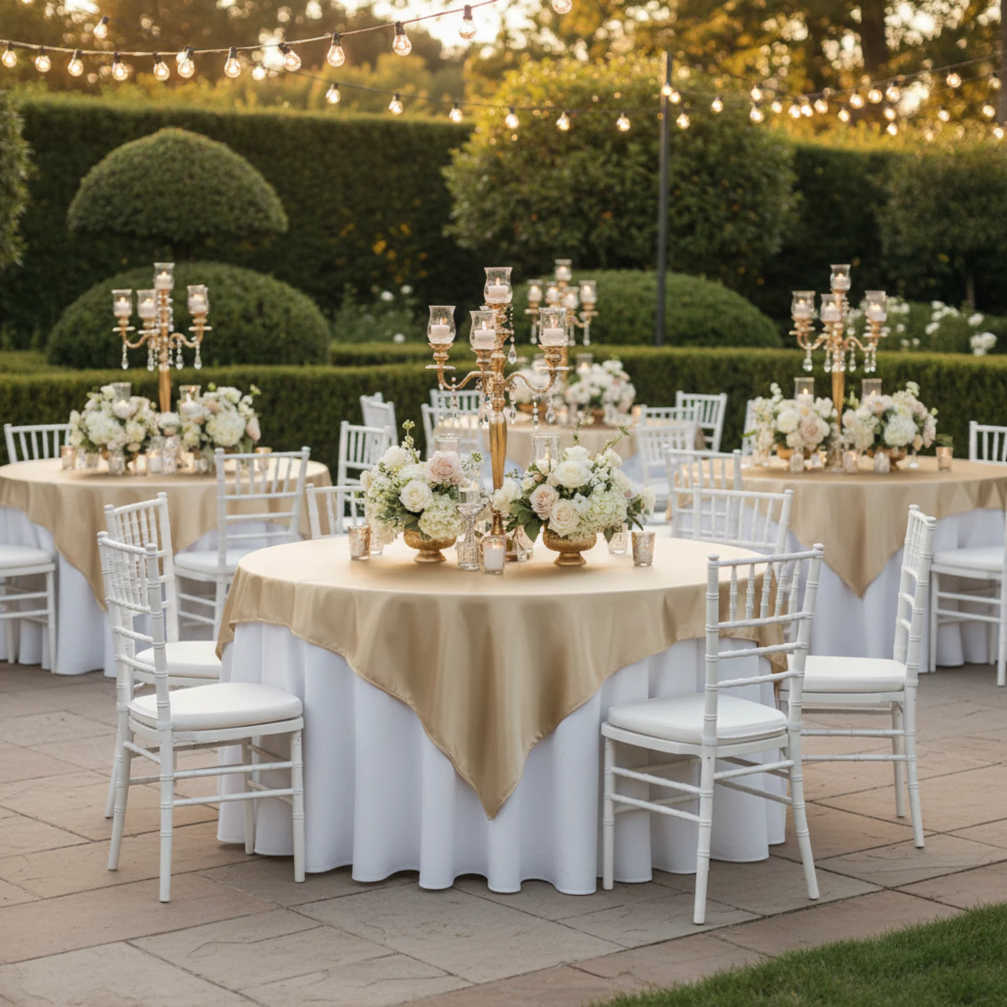 Square 72" Satin Table Overlay - Champagne - Image 2