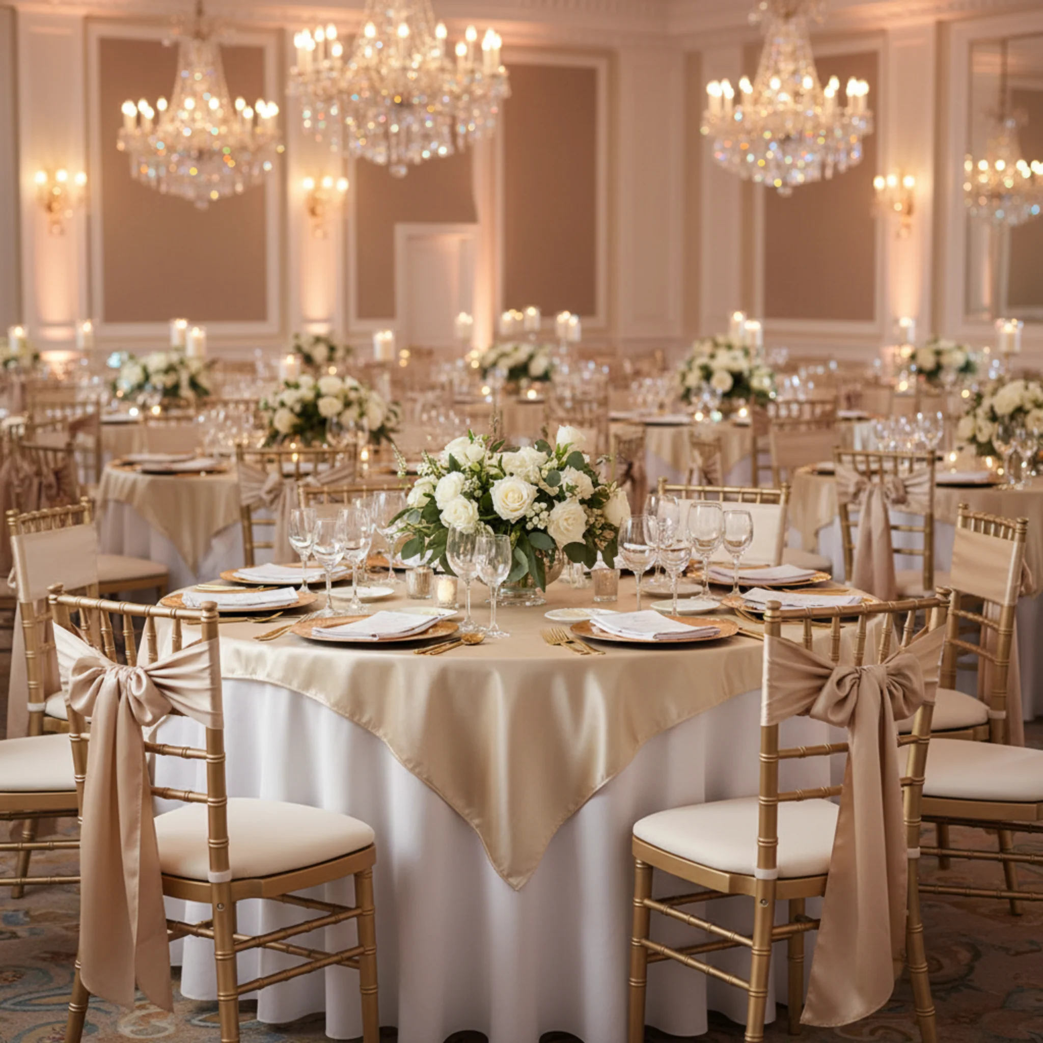 Square 72" Satin Table Overlay - Champagne - Image 3