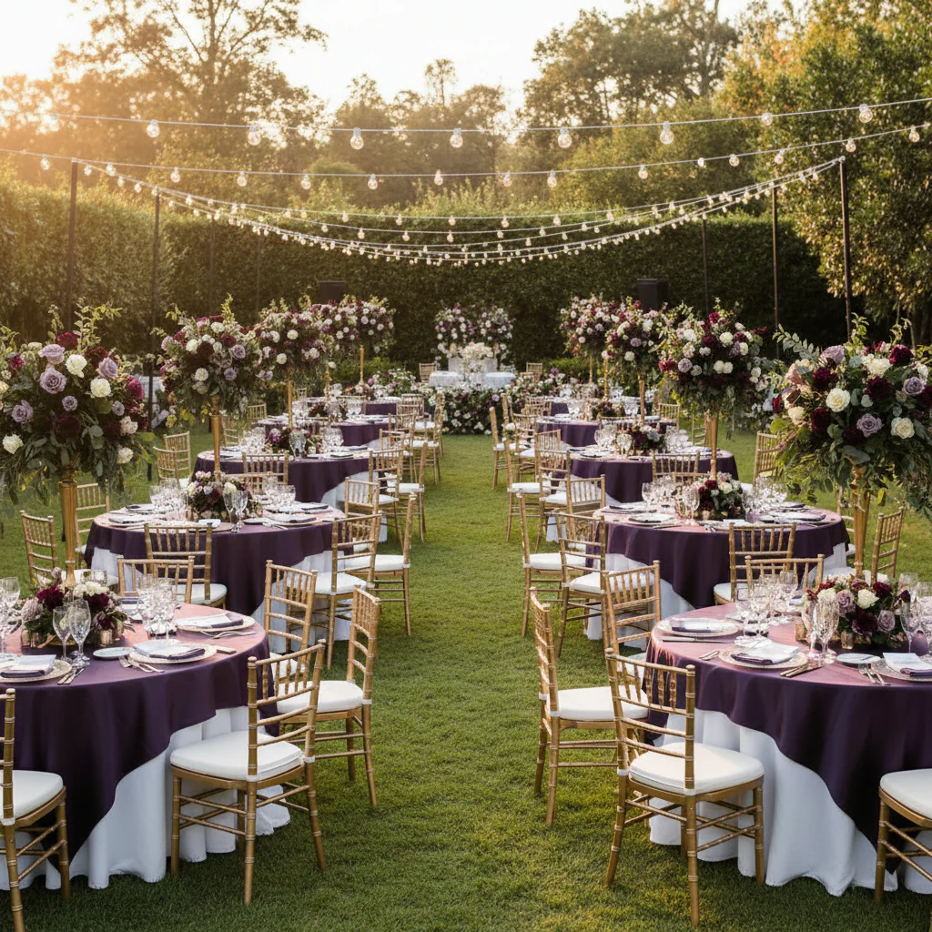 Square 72" Satin Table Overlay - Eggplant/Plum - Image 4