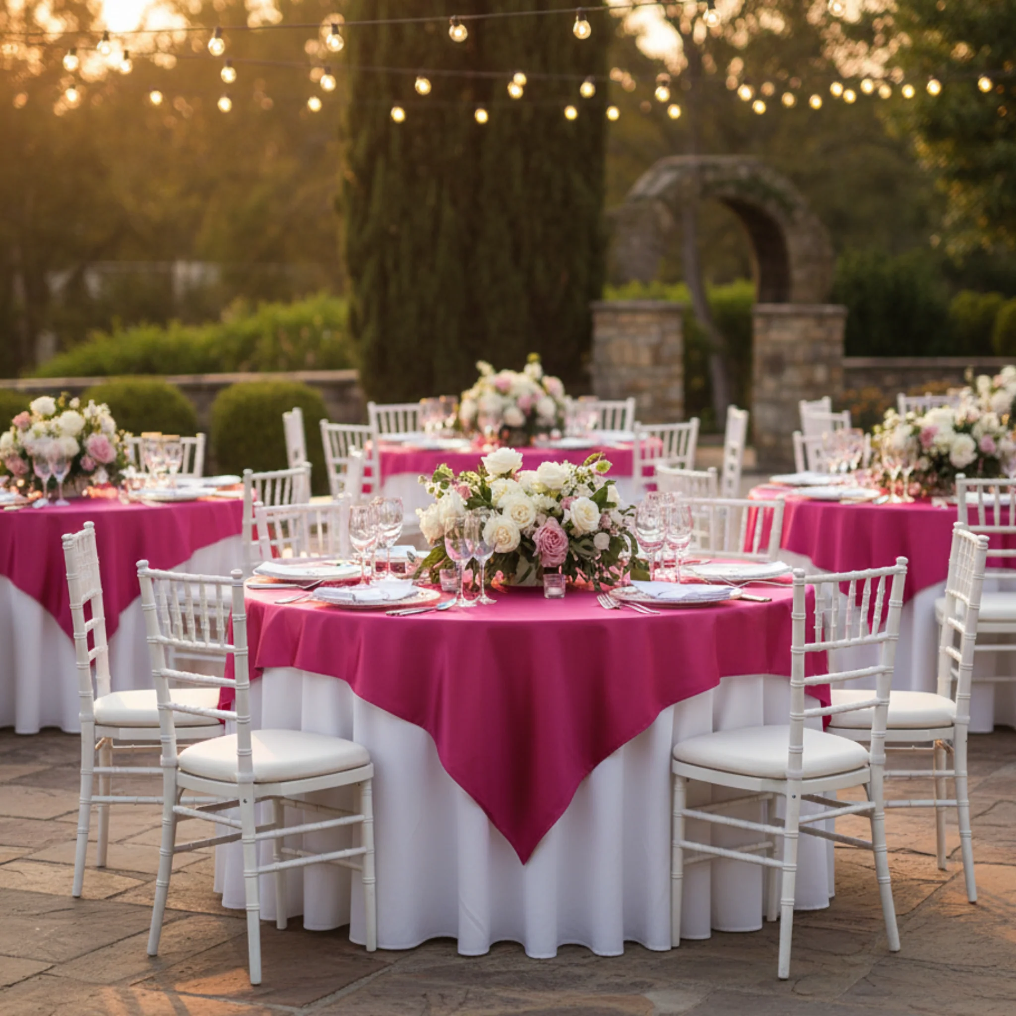 Square 72" Satin Table Overlay - Fuchsia - Image 3