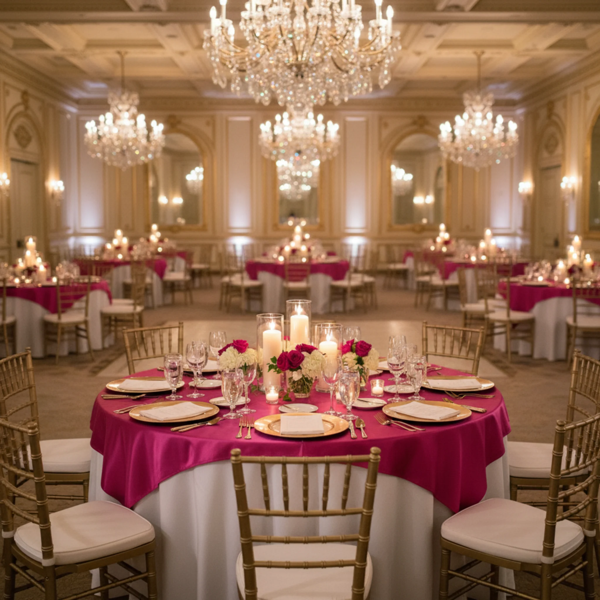 Square 72" Satin Table Overlay - Fuchsia - Image 4