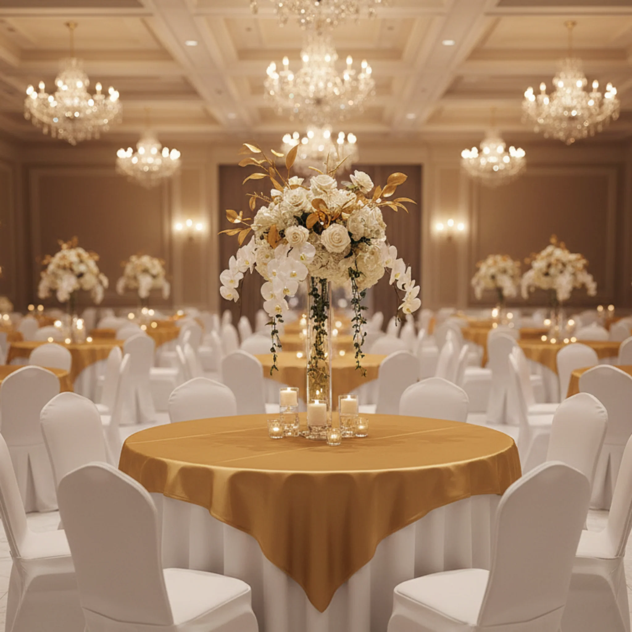 Square 72" Satin Table Overlay - Gold Antique - Image 2