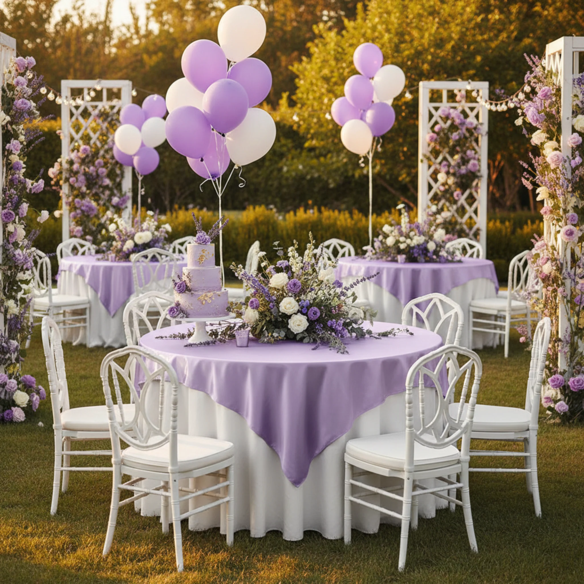 Square 72" Satin Table Overlay - Lavender - Image 2