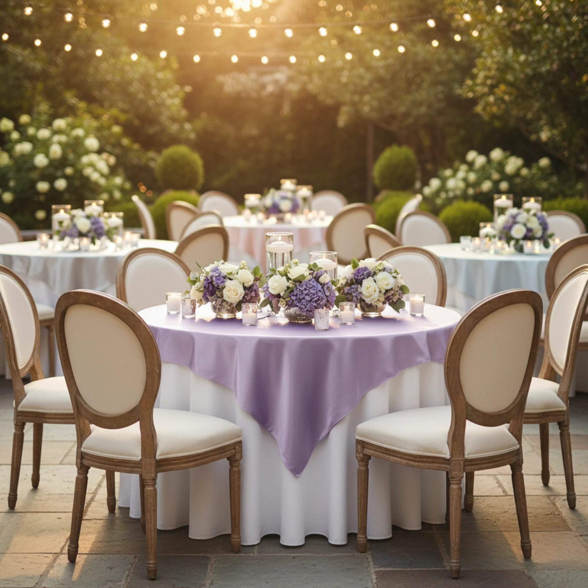Square 72" Satin Table Overlay - Lavender - Image 4