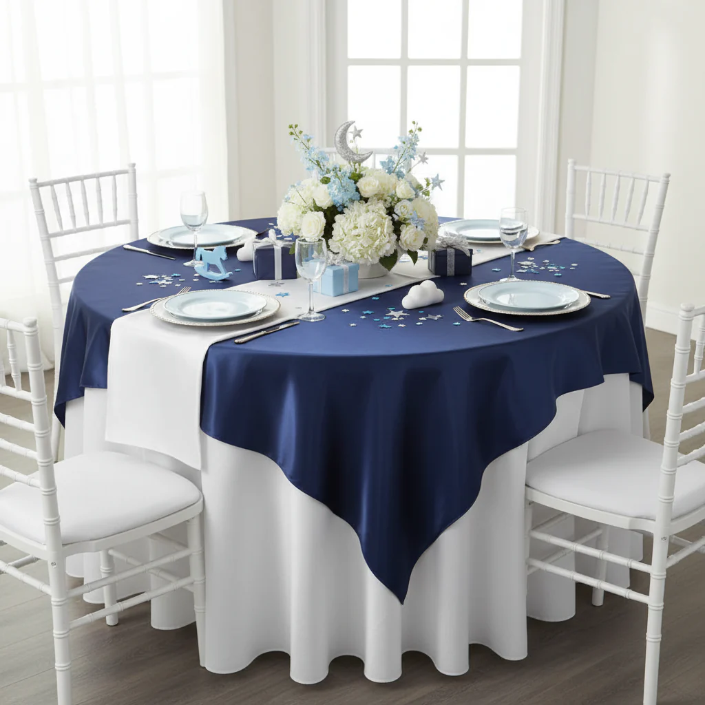 Square 72" Satin Table Overlay - Navy Blue - Image 3