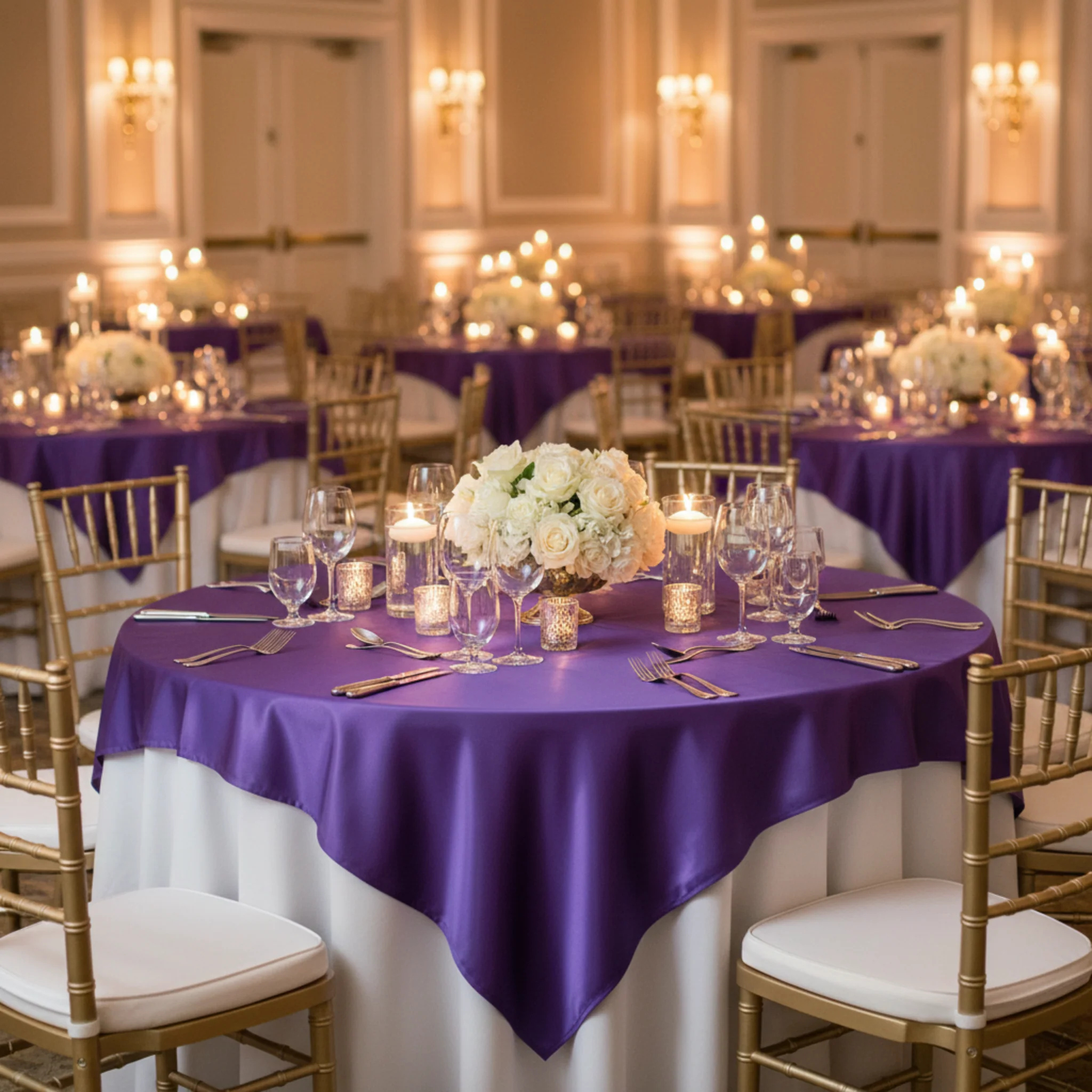 Square 72" Satin Table Overlay - Purple - Image 2