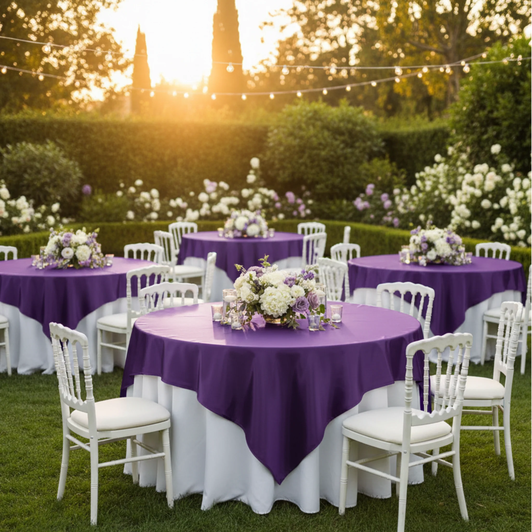 Square 72" Satin Table Overlay - Purple - Image 3