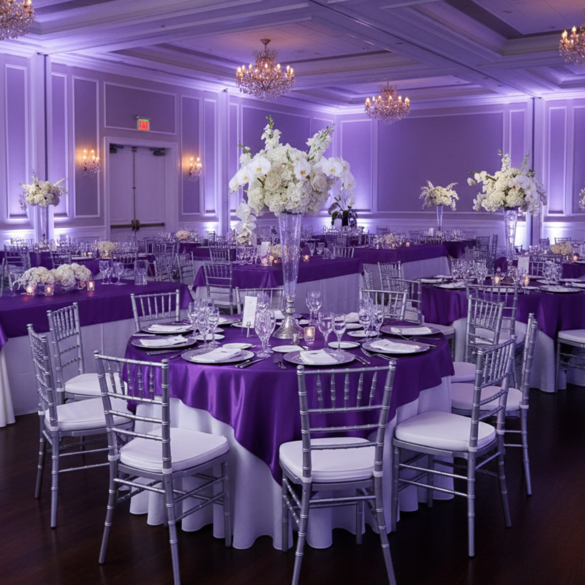 Square 72" Satin Table Overlay - Purple - Image 4
