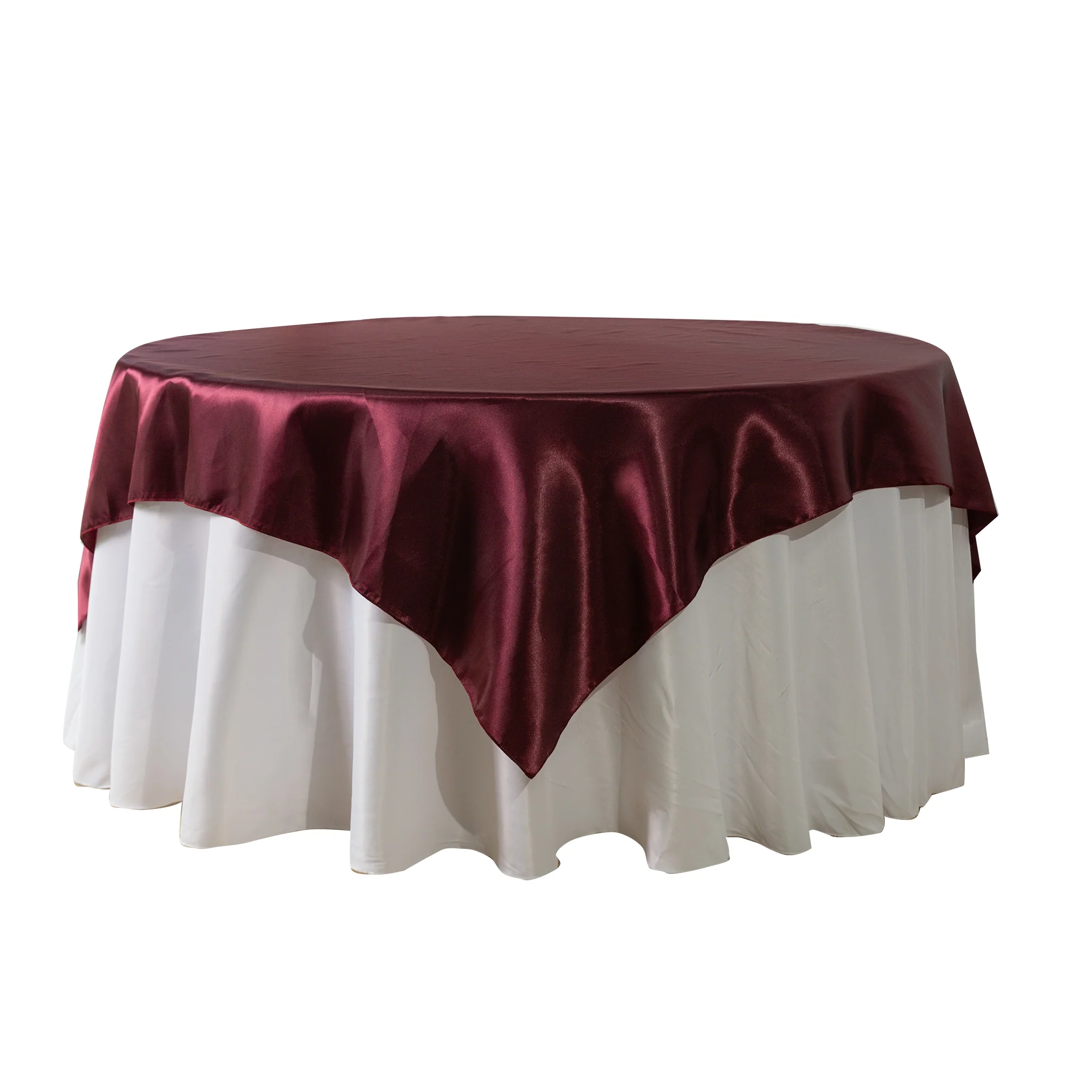 Square 90"x90" Satin Table Overlay - Cabernet