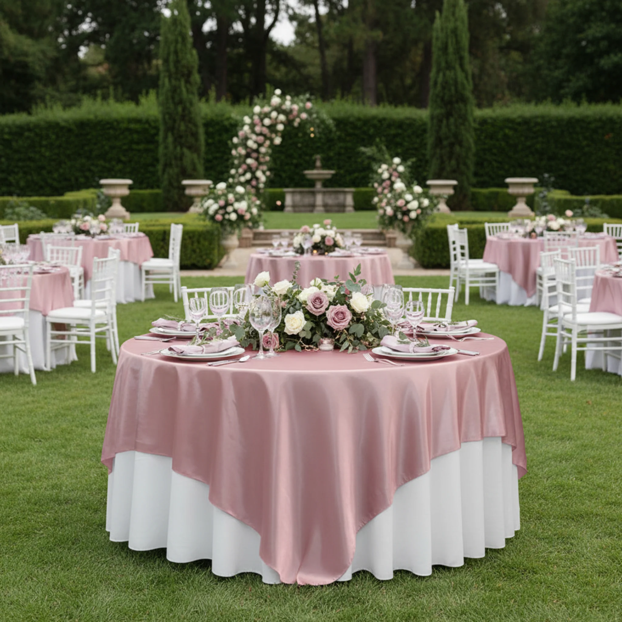 Square 90"x90" Satin Table Overlay - Dusty Rose/Mauve - Image 2