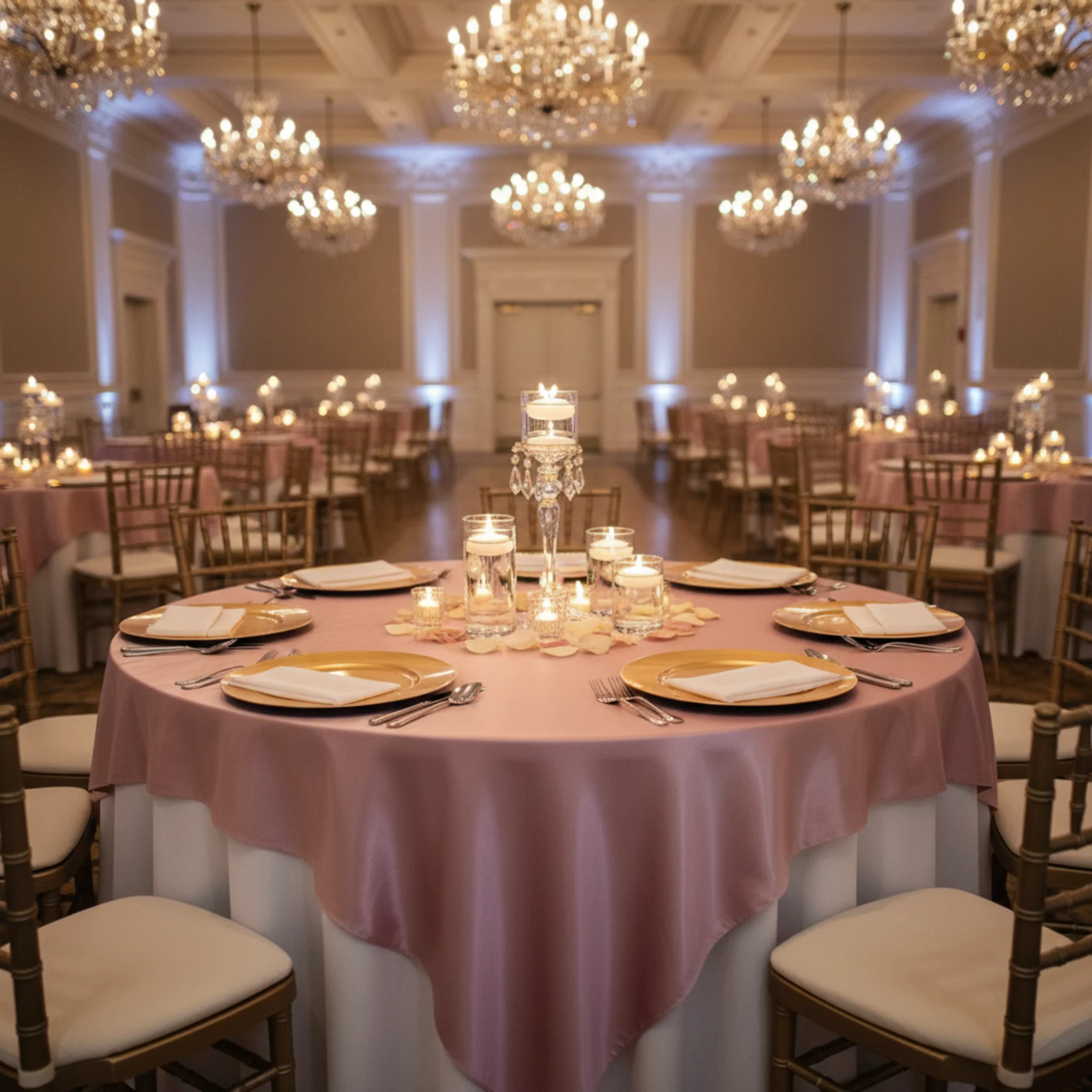 Square 90"x90" Satin Table Overlay - Dusty Rose/Mauve - Image 4