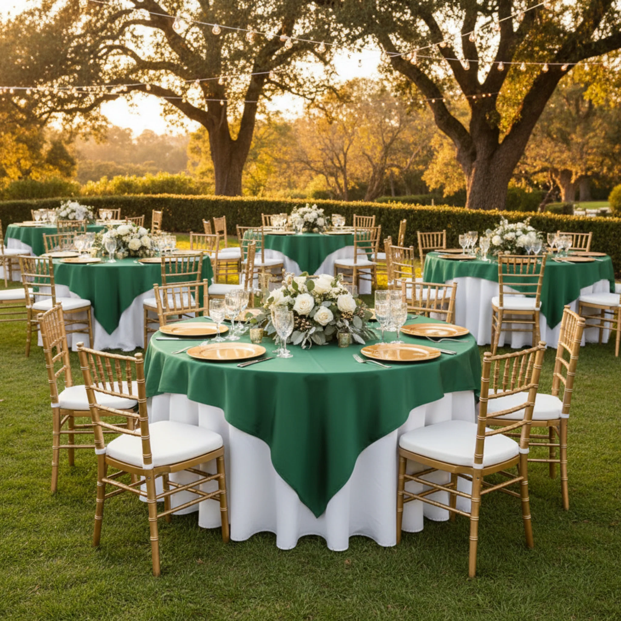 Square 90"x90" Satin Table Overlay - Emerald Green - Image 3