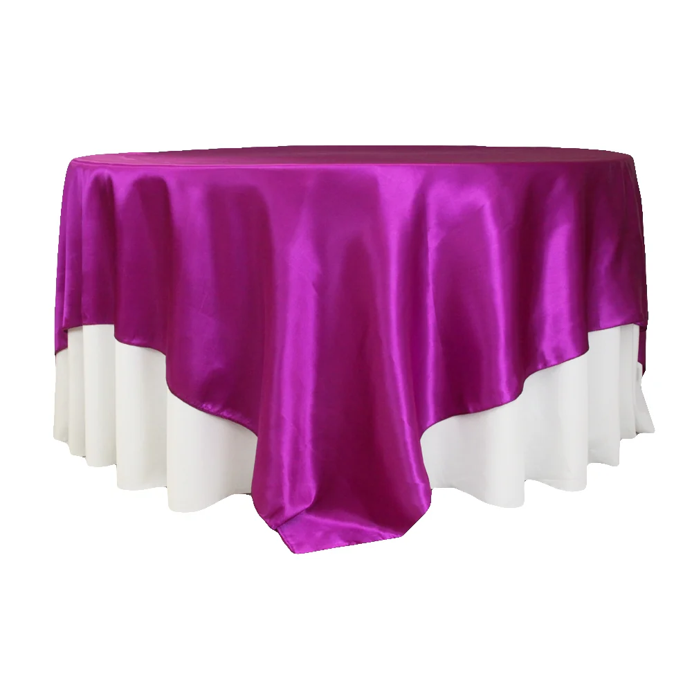 Square 90"x90" Satin Table Overlay - Magenta Violet - Image 2