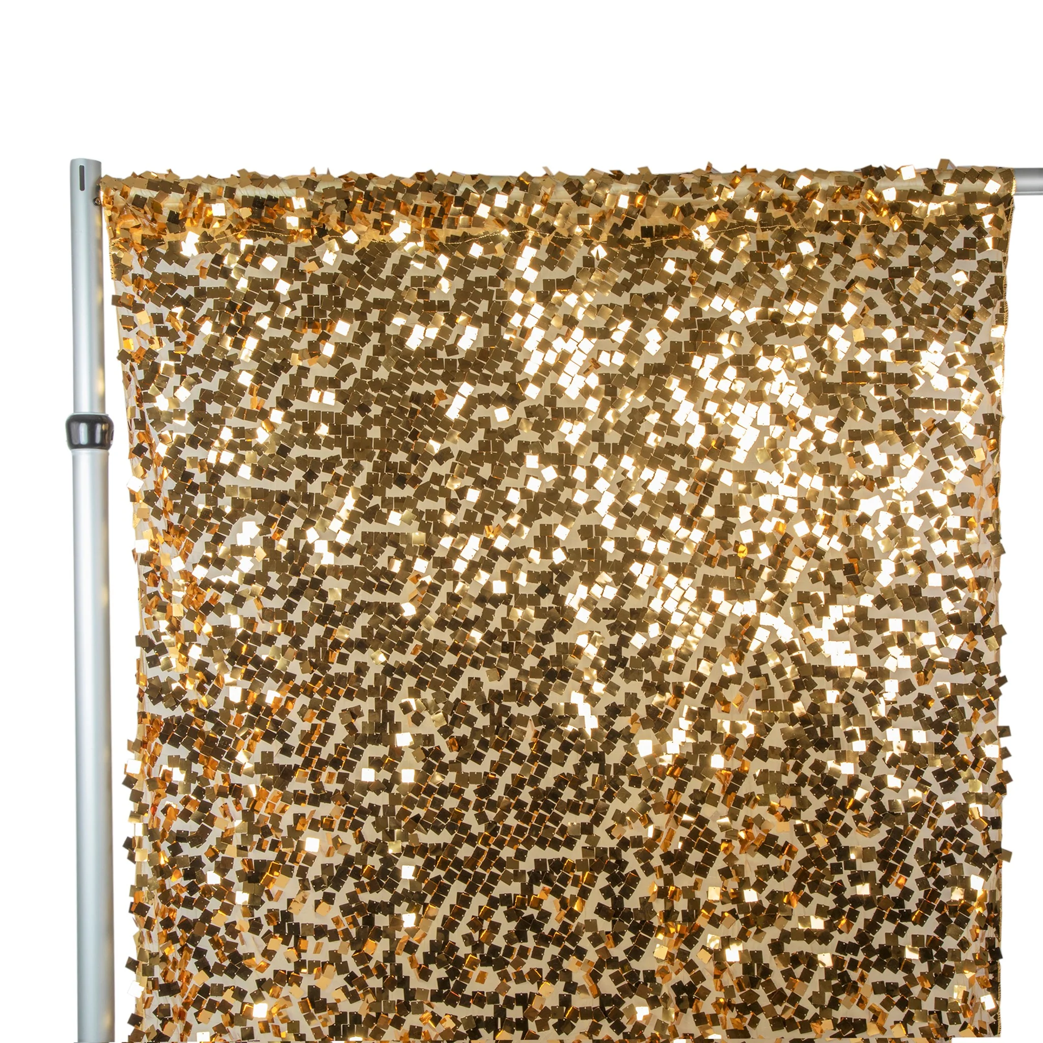 Square Payette Sequin 10ft H x 52" W Drape/Backdrop panel - Gold - Image 2