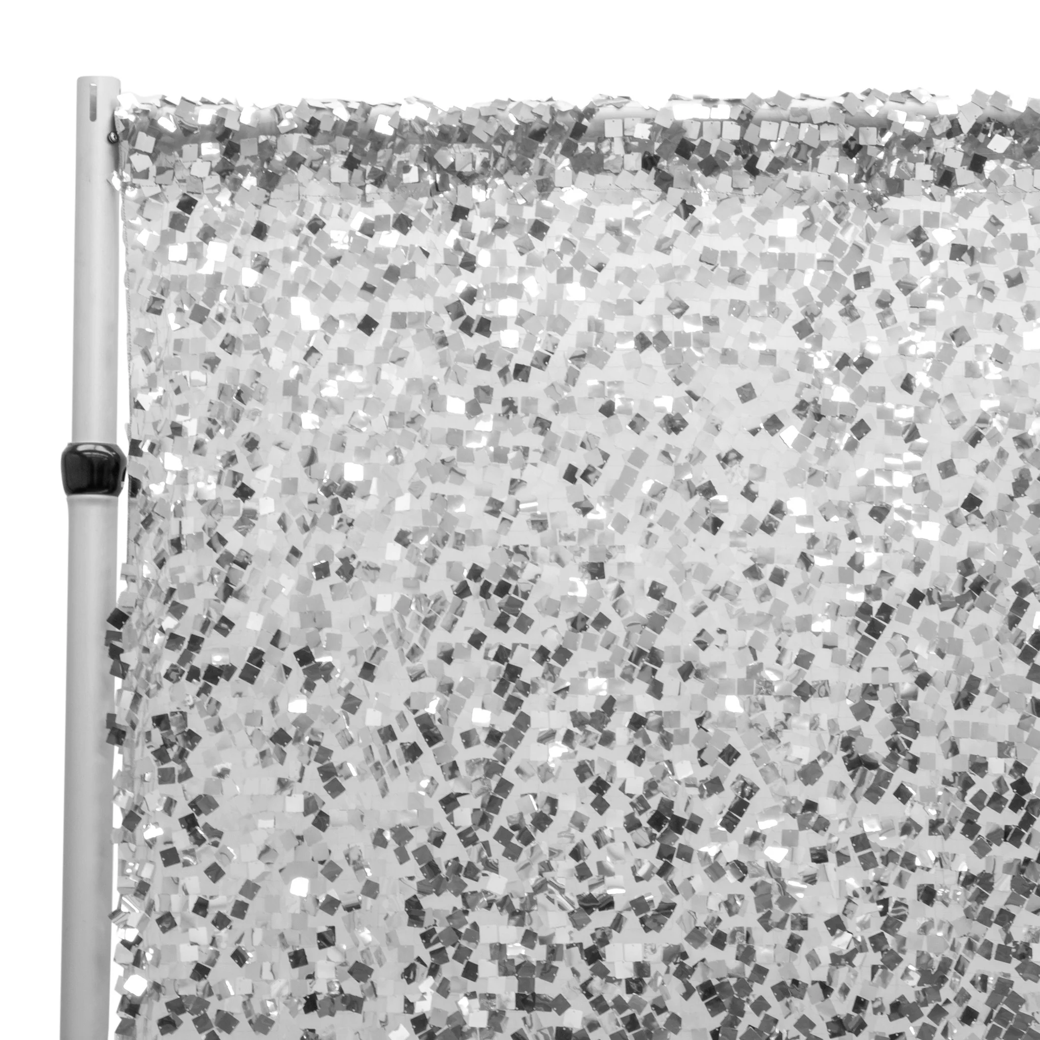 Square Payette Sequin 12ft H x 52" W Drape/Backdrop panel - Silver - Image 2