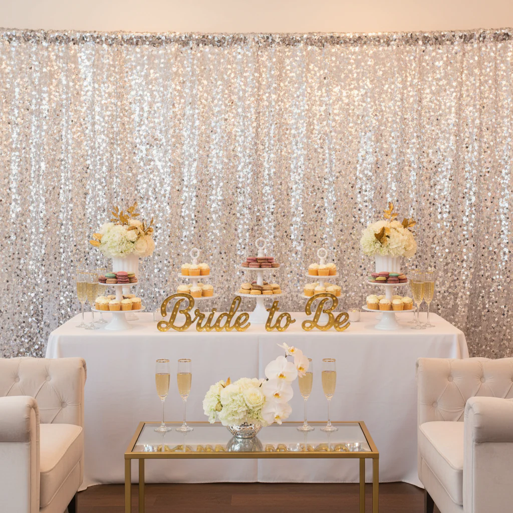 Square Payette Sequin 12ft H x 52" W Drape/Backdrop panel - Silver - Image 5