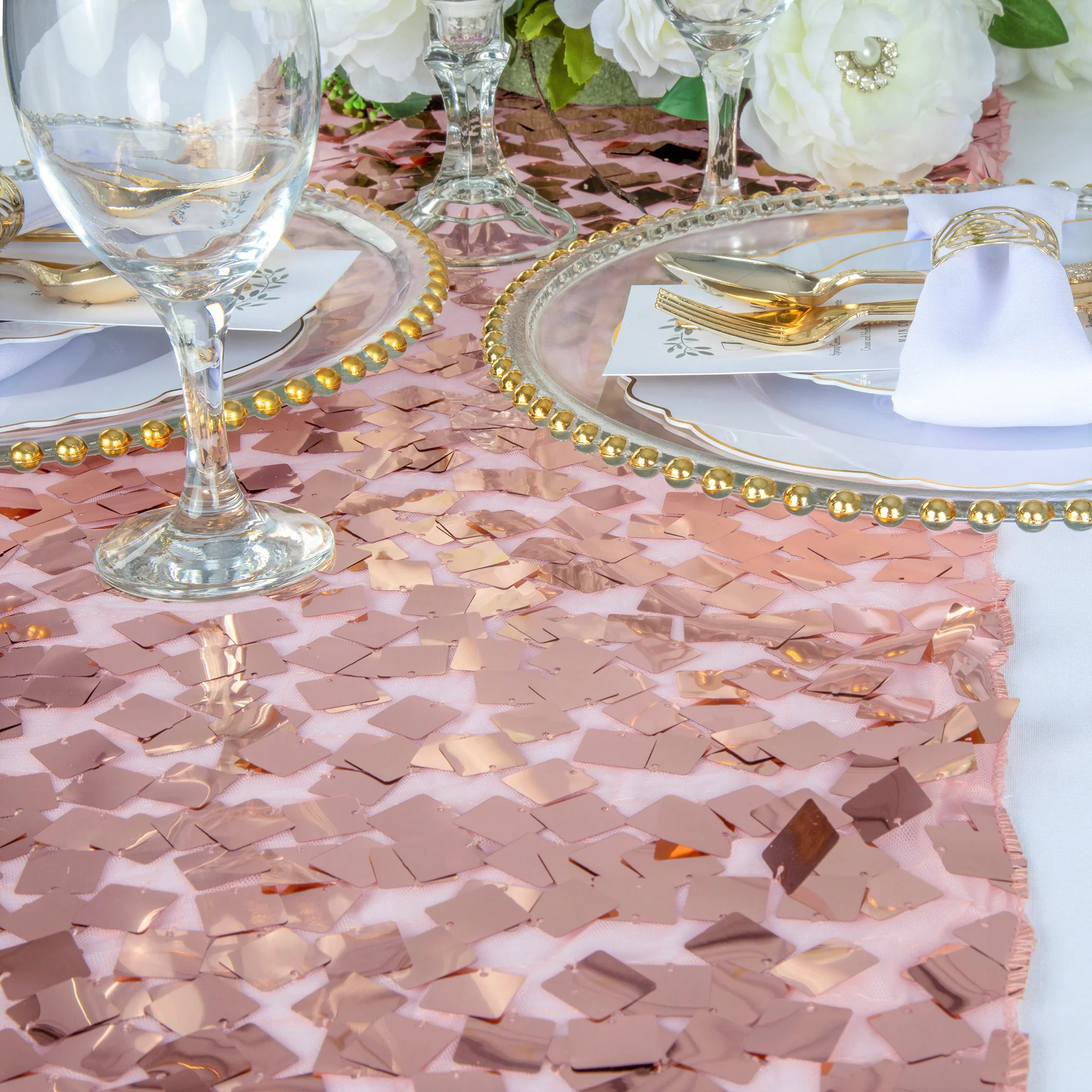 Square Payette Sequin Table Runner - Blush/Rose Gold - Image 4