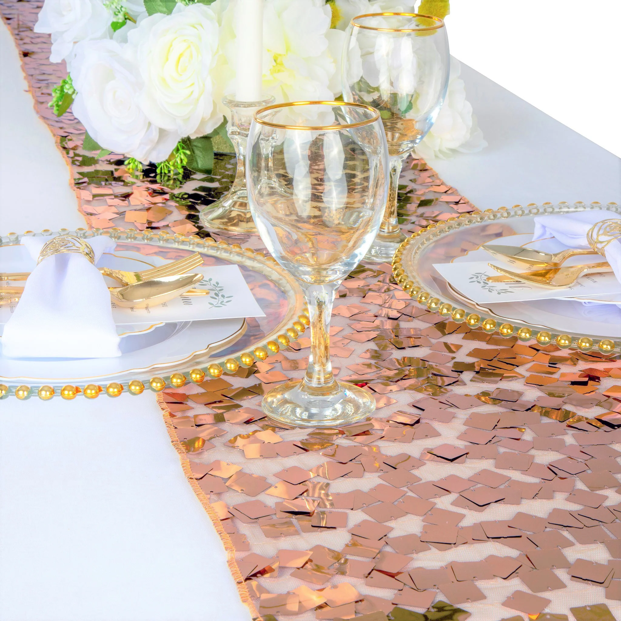 Square Payette Sequin Table Runner - Blush/Rose Gold - Image 5