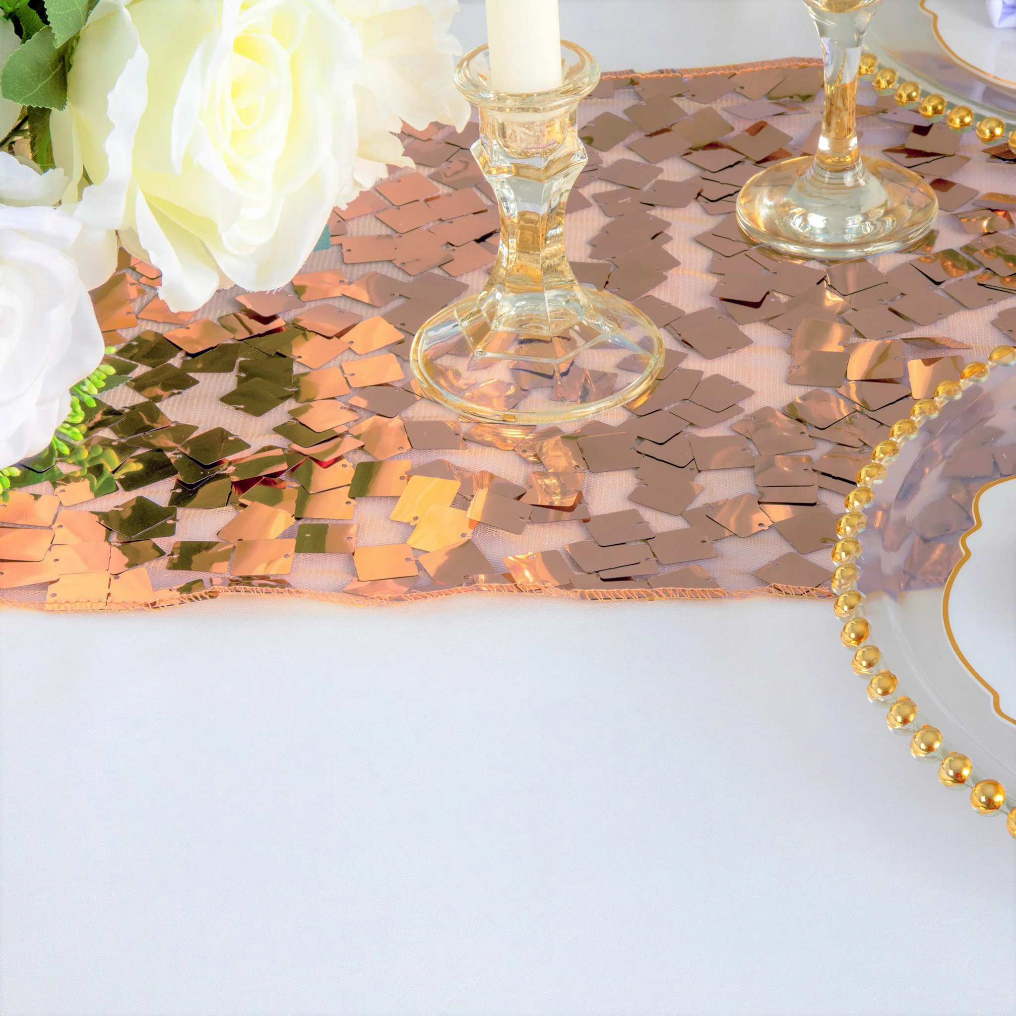 Square Payette Sequin Table Runner - Blush/Rose Gold - Image 7