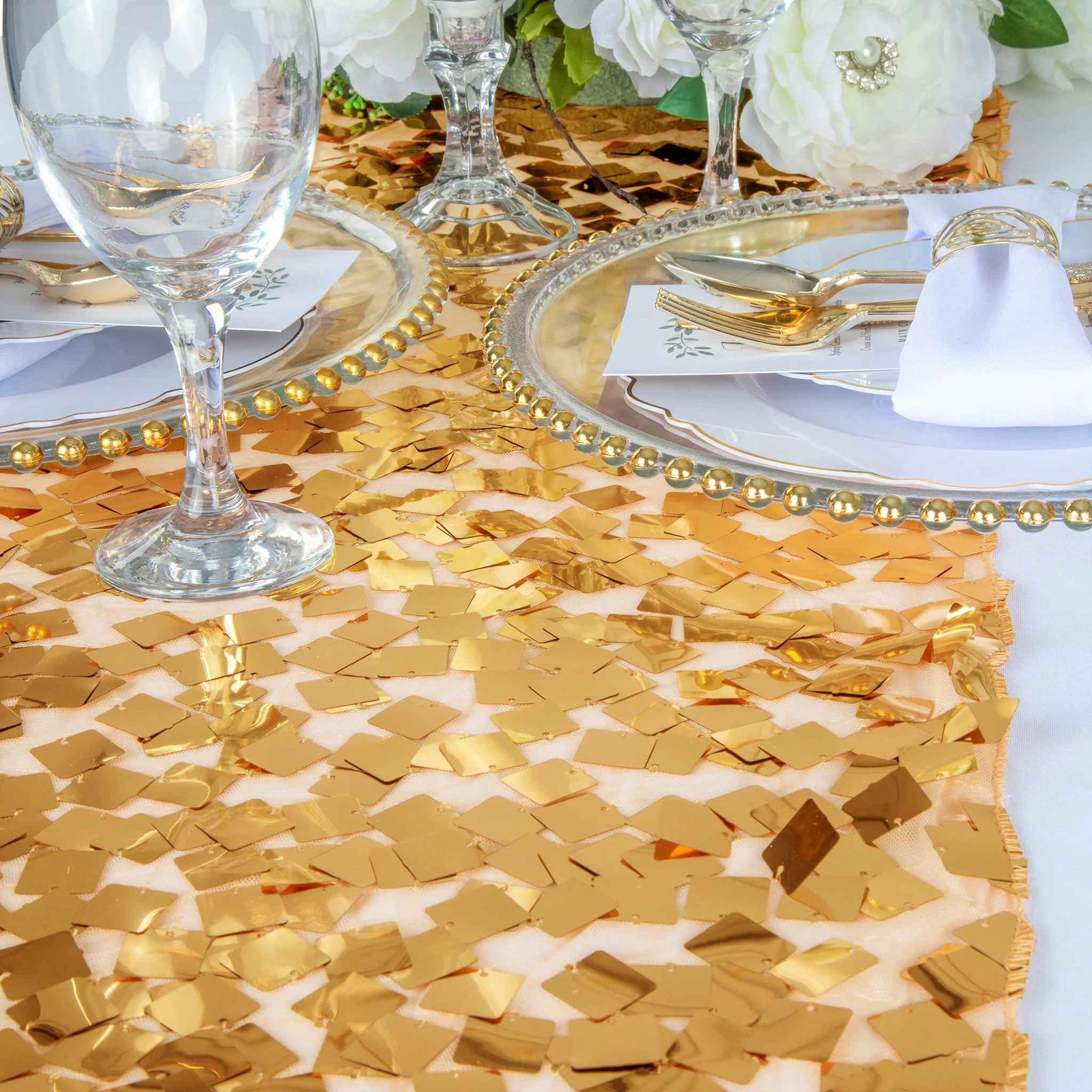 Square Payette Sequin Table Runner - Gold - Image 3