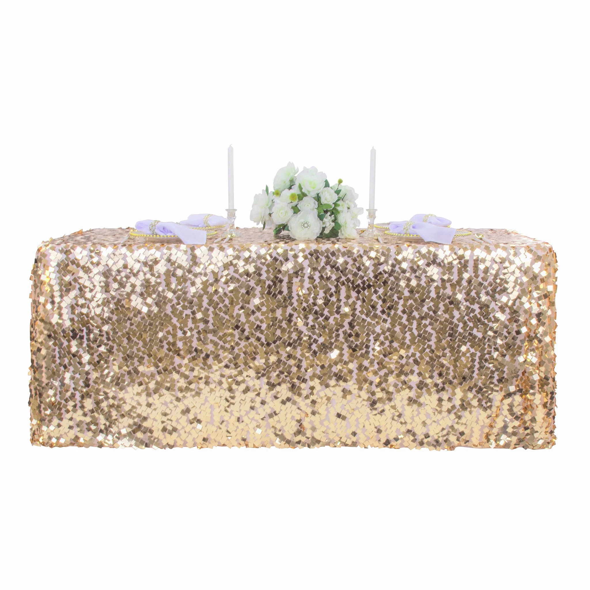 Square Payette Sequin Tablecloth 90"x156" Rectangular - Champagne - Image 2