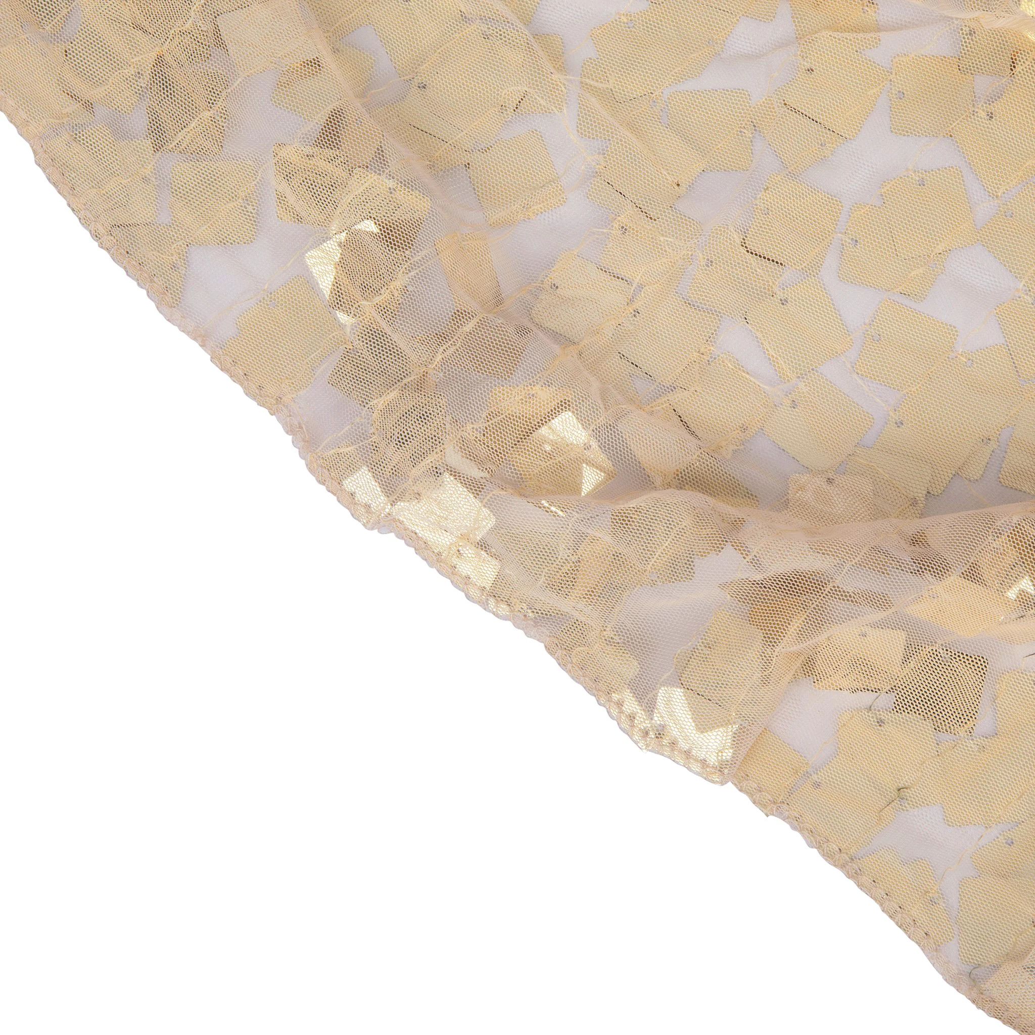 Square Payette Sequin Tablecloth 90"x156" Rectangular - Champagne - Image 3