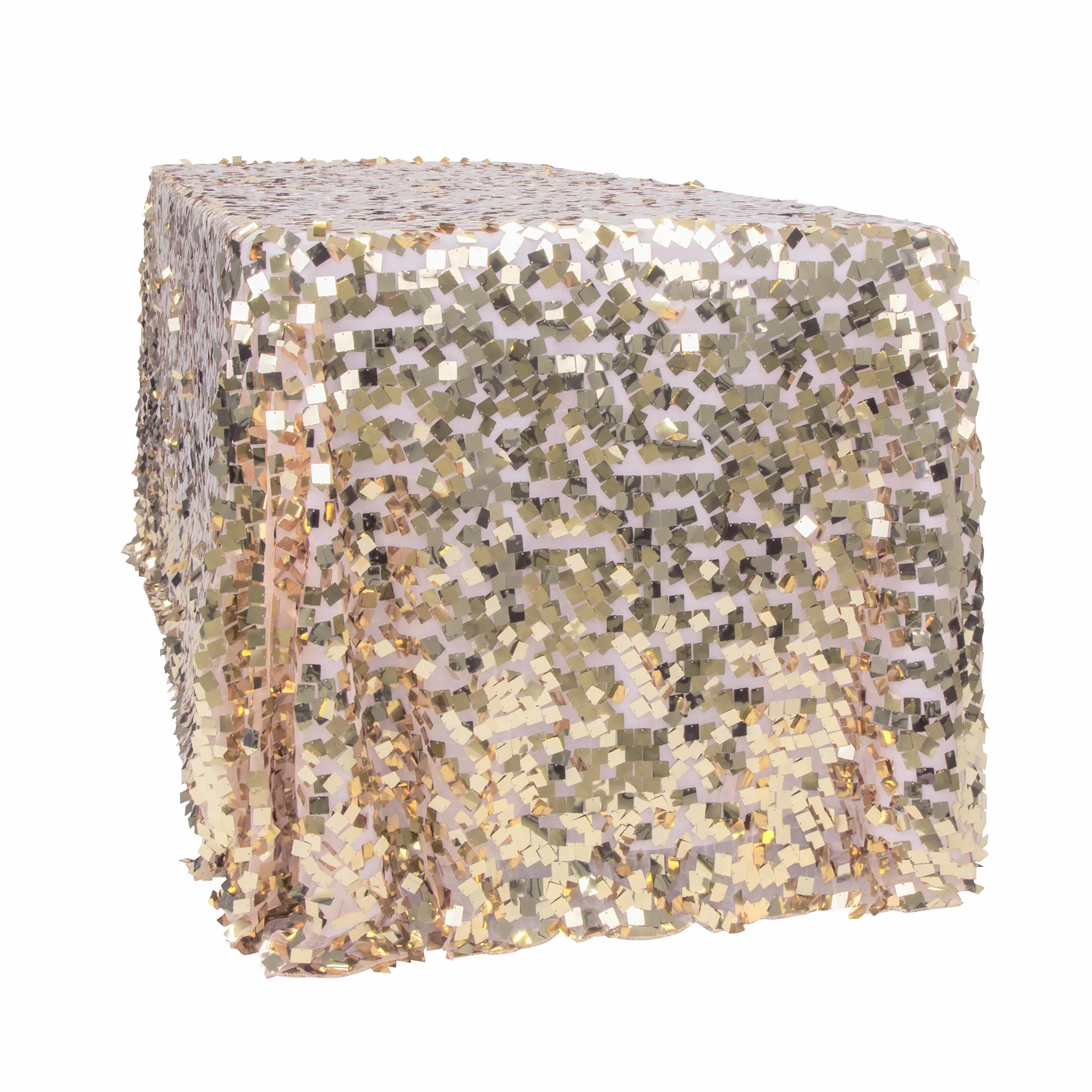 Square Payette Sequin Tablecloth 90"x156" Rectangular - Champagne - Image 4