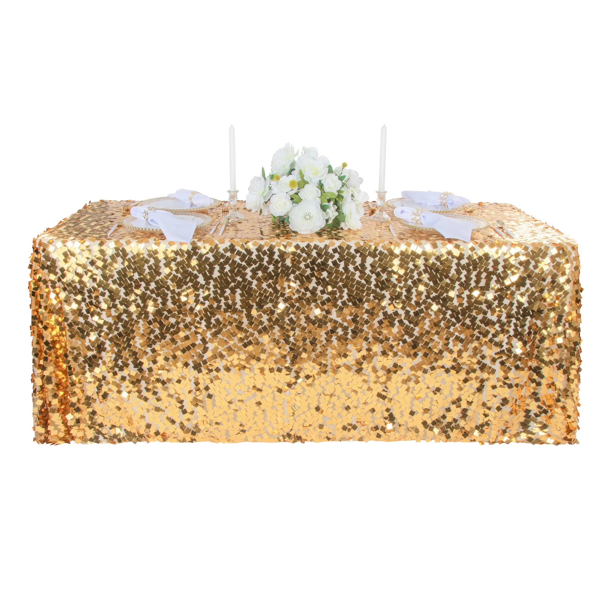 Square Payette Sequin Tablecloth 90"x156" Rectangular - Gold - Image 4