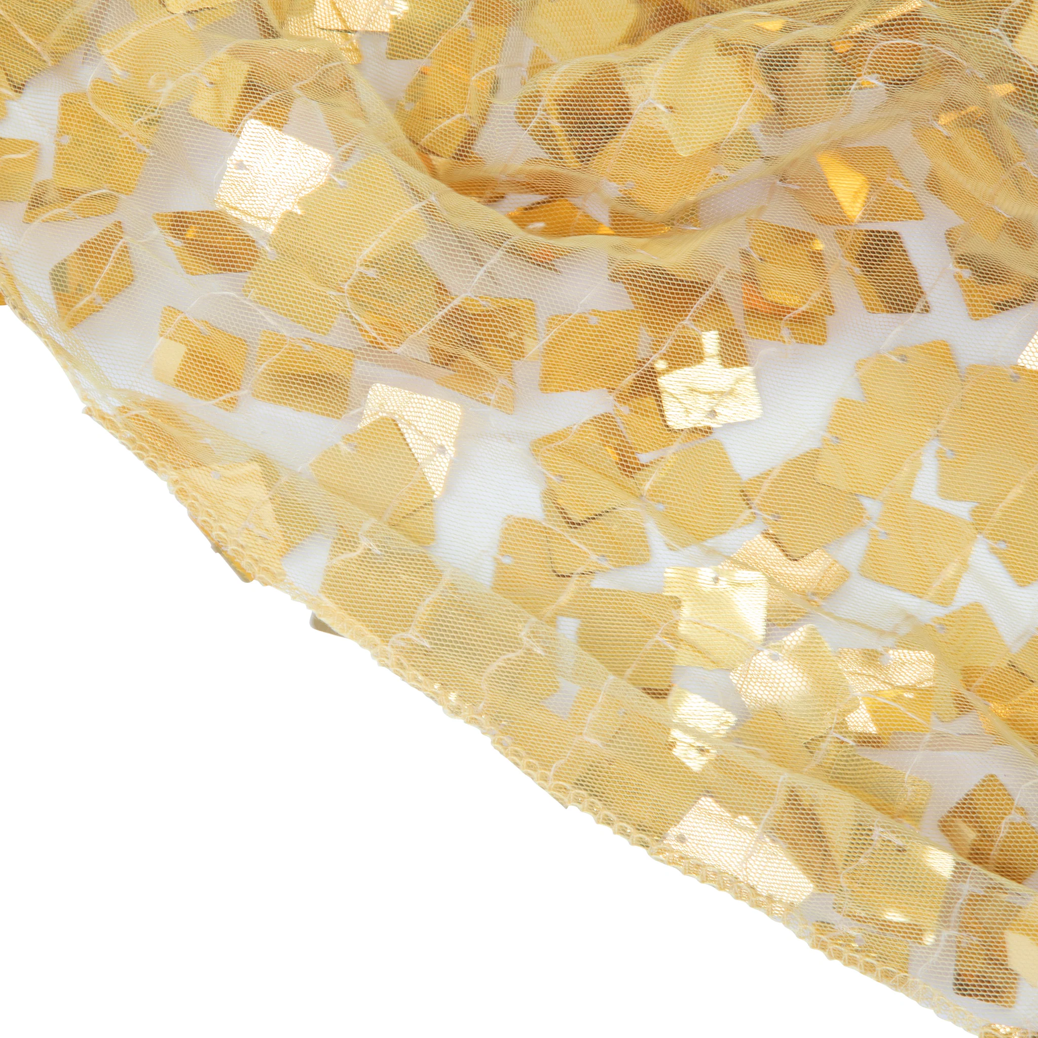 Square Payette Sequin Tablecloth 90"x156" Rectangular - Gold - Image 5