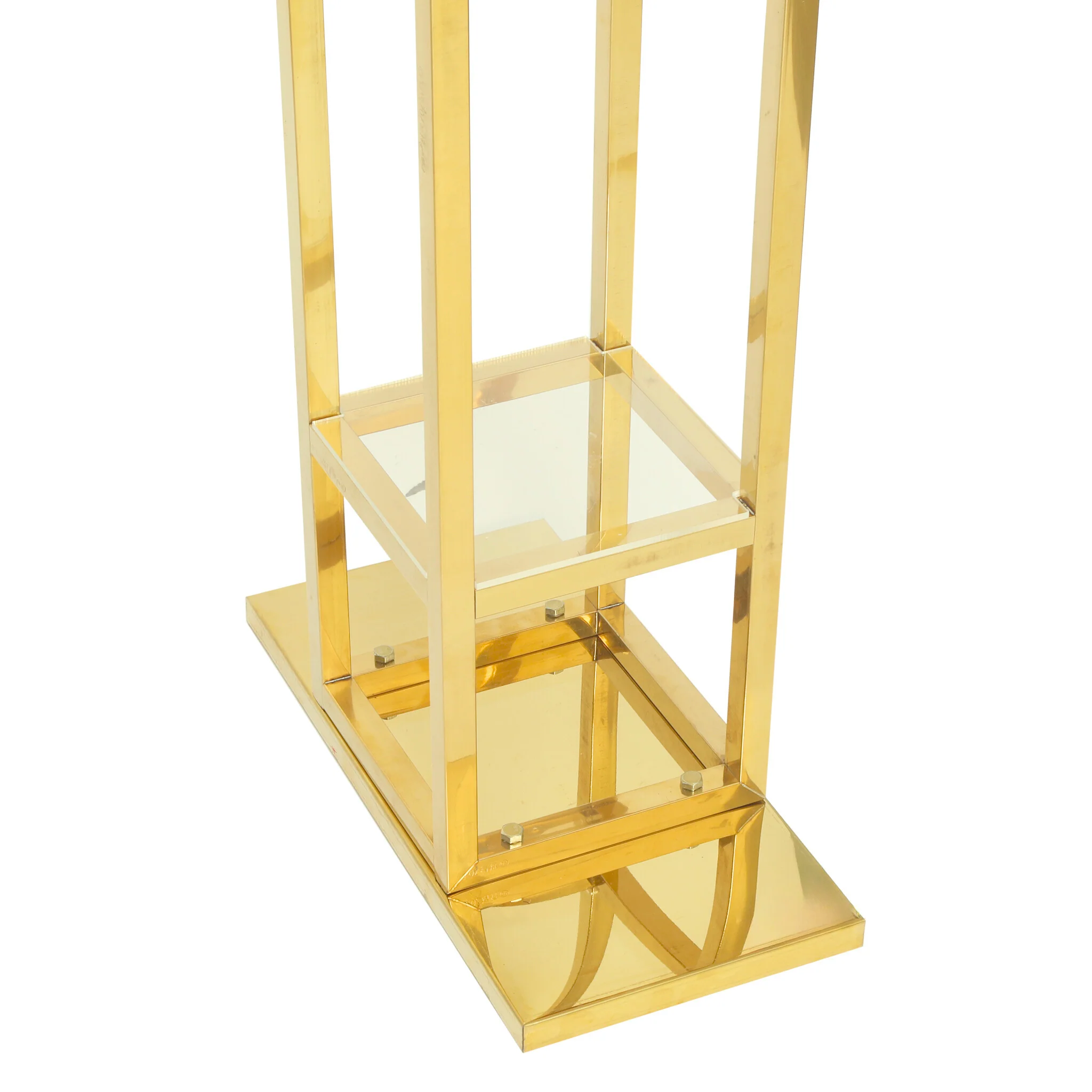 Square Pillar Wedding Arch Backdrop Stand with Shelves - Gold - Image 10
