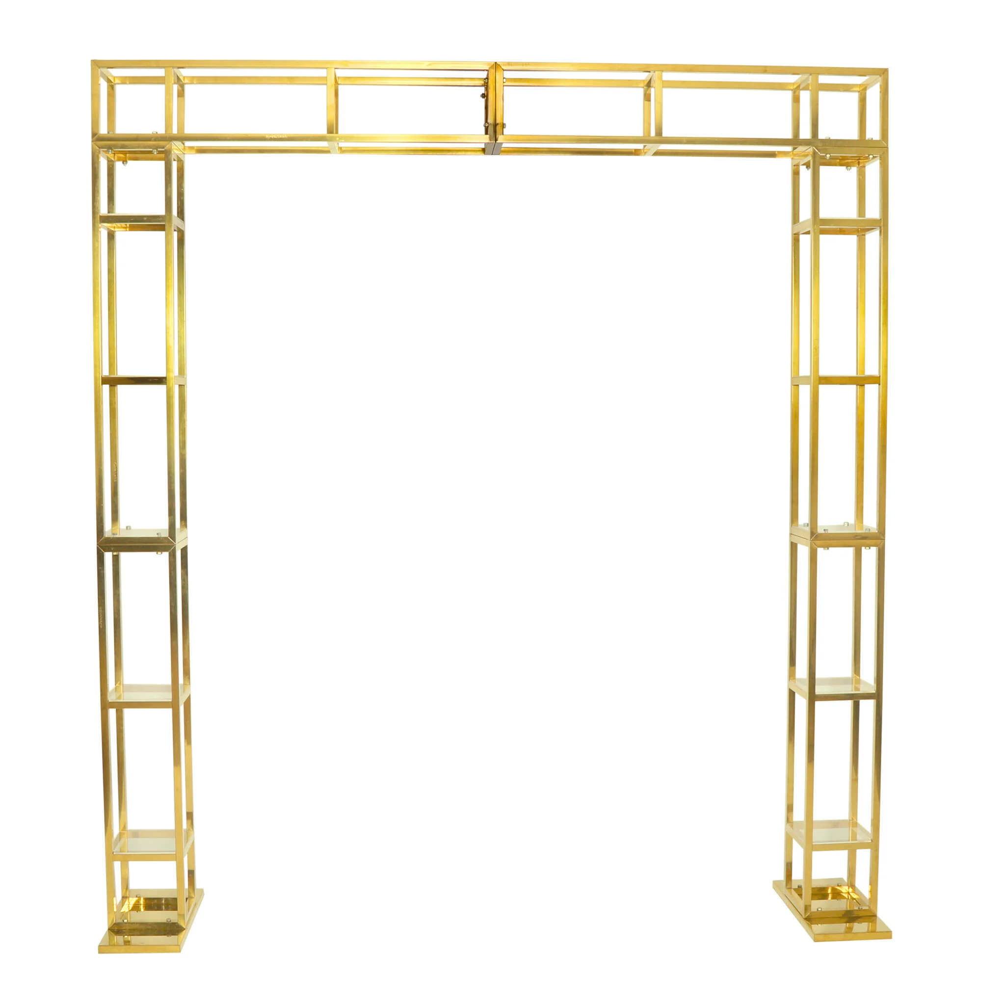 Square Pillar Wedding Arch Backdrop Stand with Shelves - Gold - Image 2