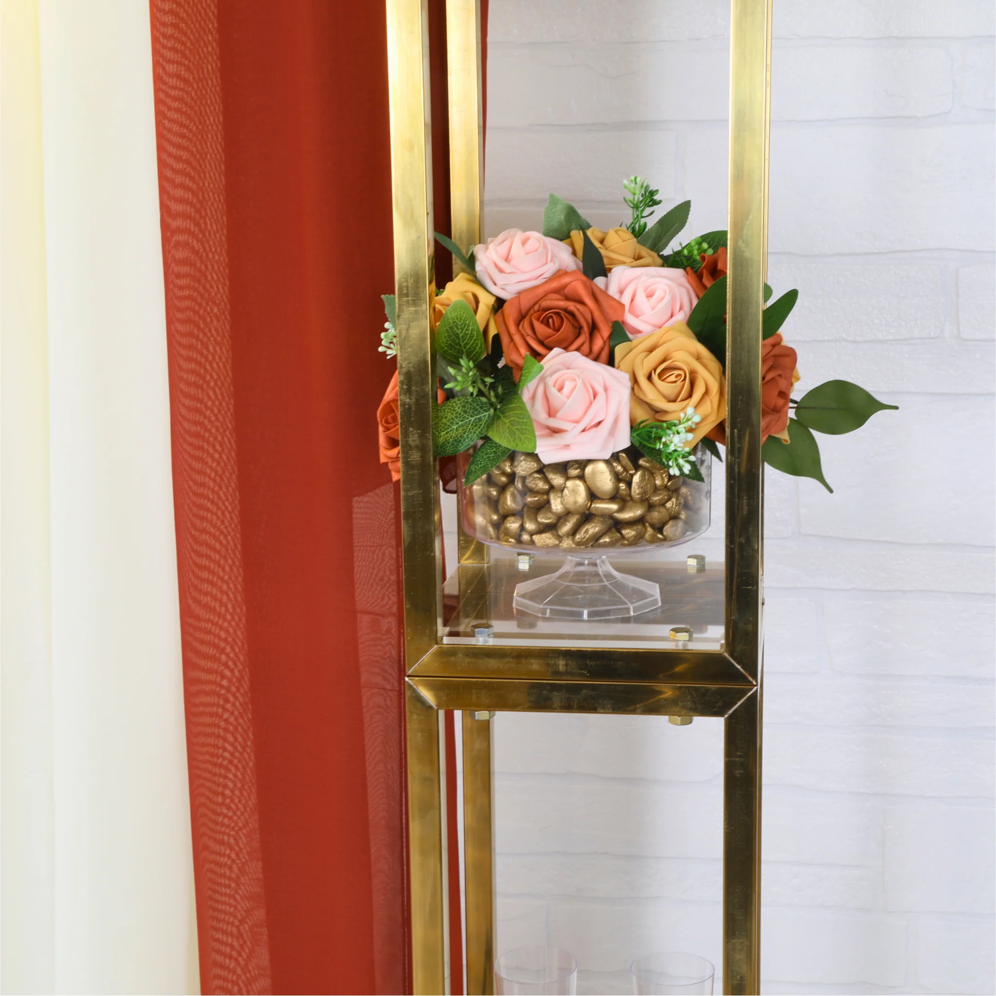 Square Pillar Wedding Arch Backdrop Stand with Shelves - Gold - Image 4