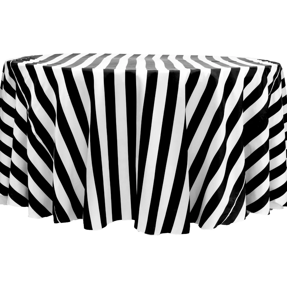 Stripe 120" Satin Round Tablecloth - Black & White