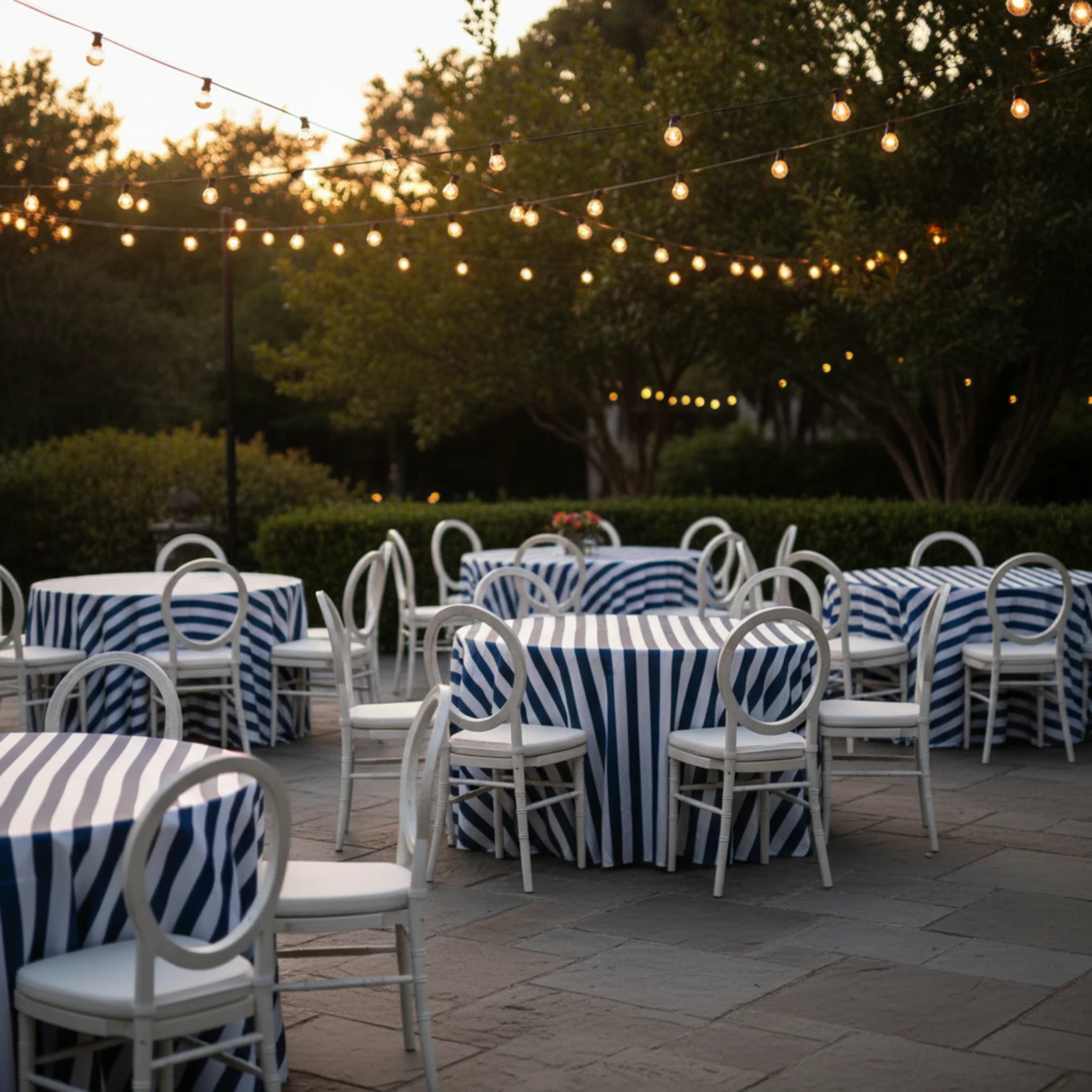 Stripe 120" Satin Round Tablecloth - Navy Blue & White - Image 3